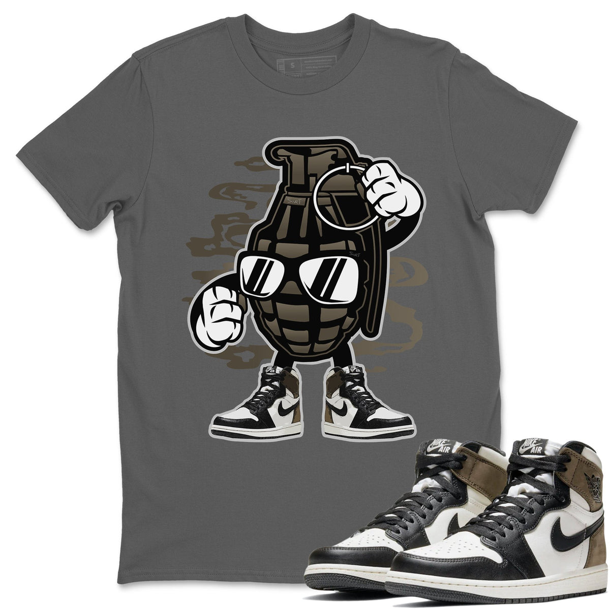 Jordan 1 Dark Mocha Sneaker Matching T-Shirt Grenade Sneaker Tees Jordan 1 Dark Mocha Sneaker Release Tees Crew Neck Tees