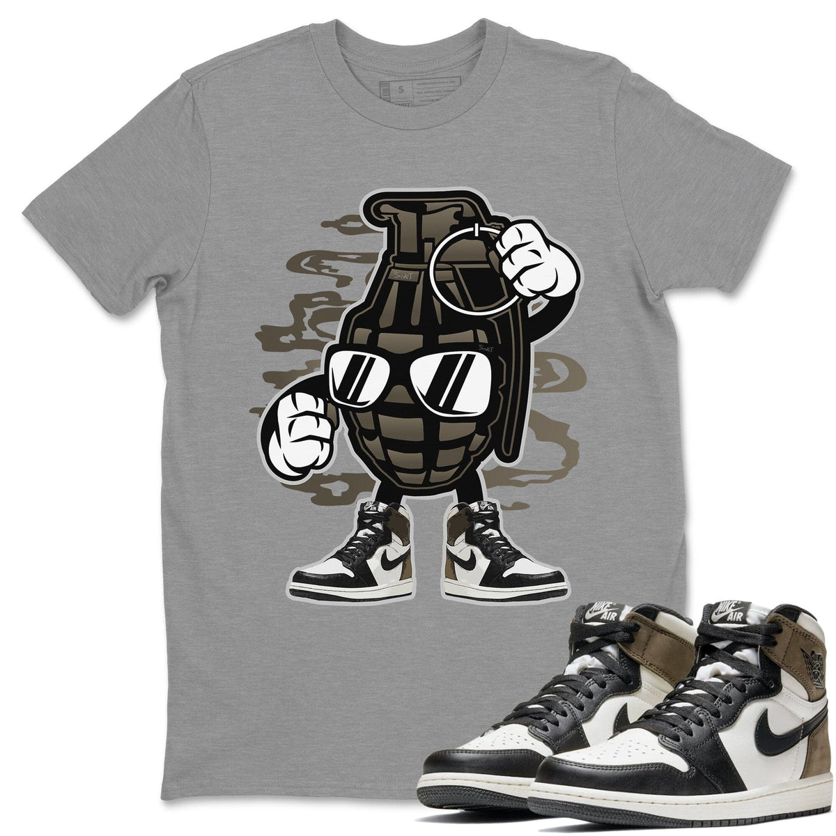 Jordan 1 Dark Mocha Sneaker Matching T-Shirt Grenade Sneaker Tees Jordan 1 Dark Mocha Sneaker Release Tees Crew Neck Tees