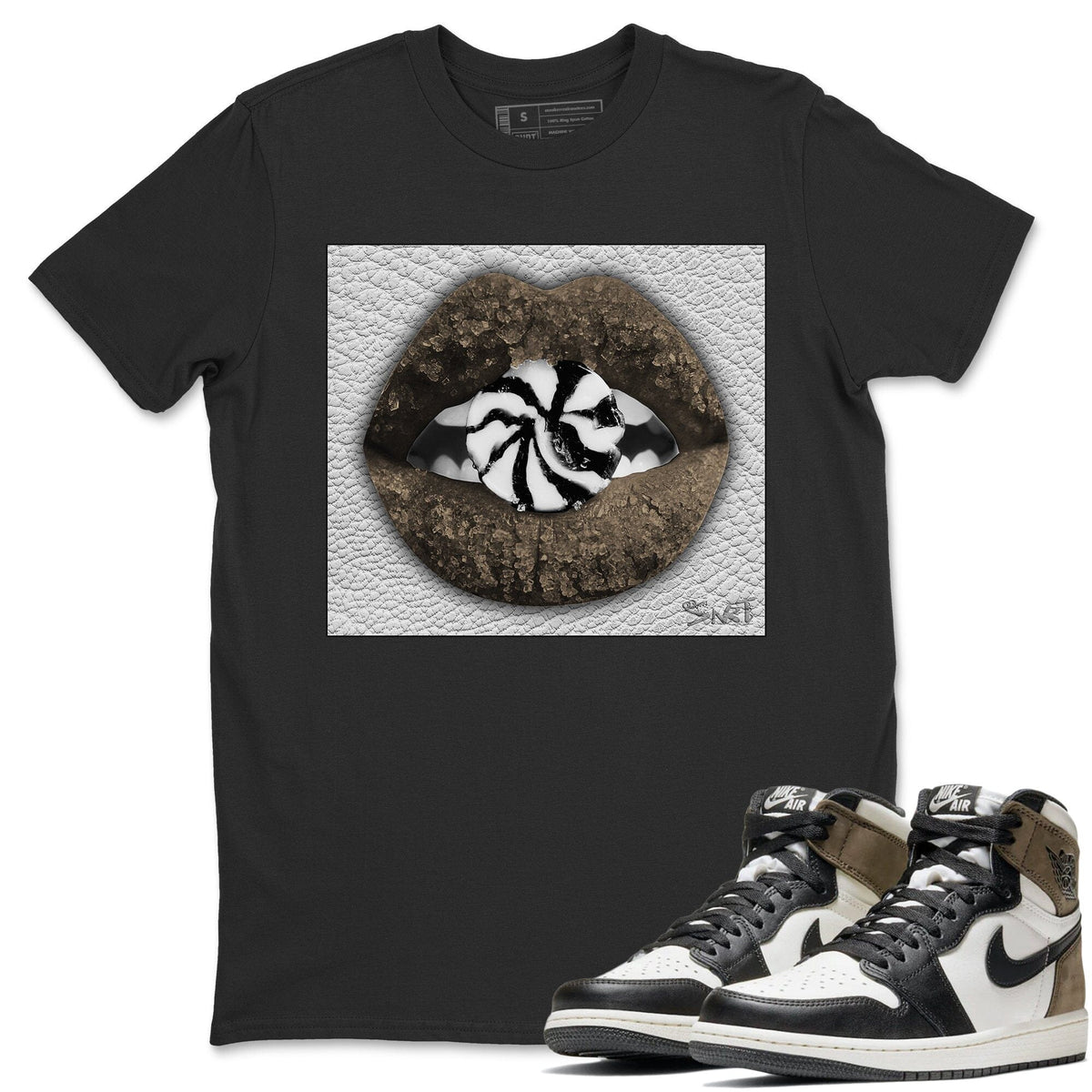 Jordan 1 Dark Mocha Sneaker Matching T-Shirt Lips Candy Sneaker Tees Jordan 1 Dark Mocha Sneaker Release Tees Crew Neck Tees