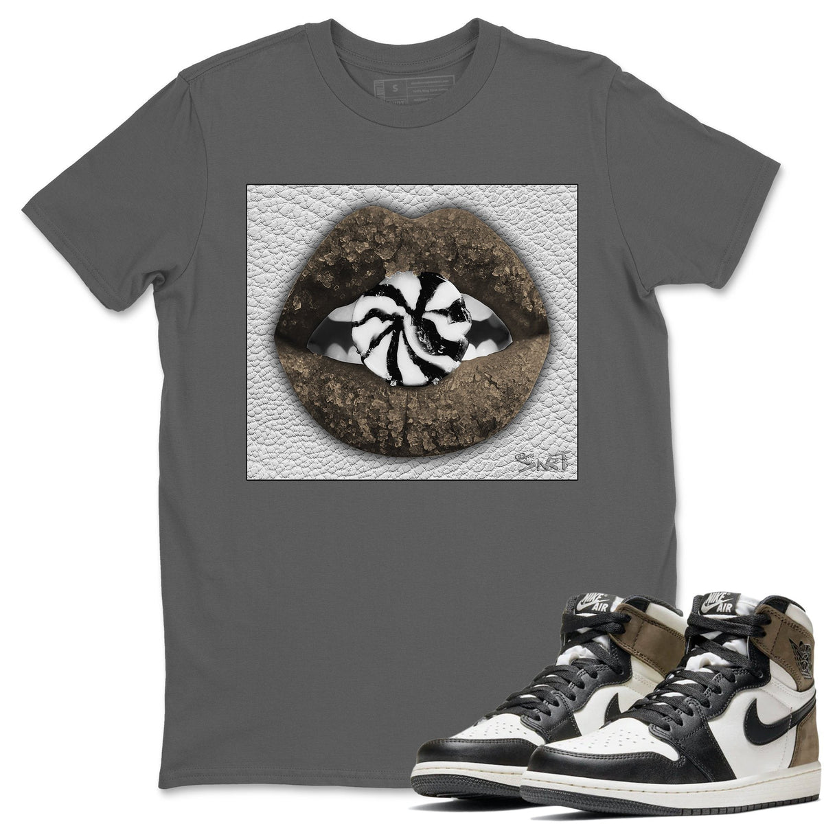 Jordan 1 Dark Mocha Sneaker Matching T-Shirt Lips Candy Sneaker Tees Jordan 1 Dark Mocha Sneaker Release Tees Crew Neck Tees