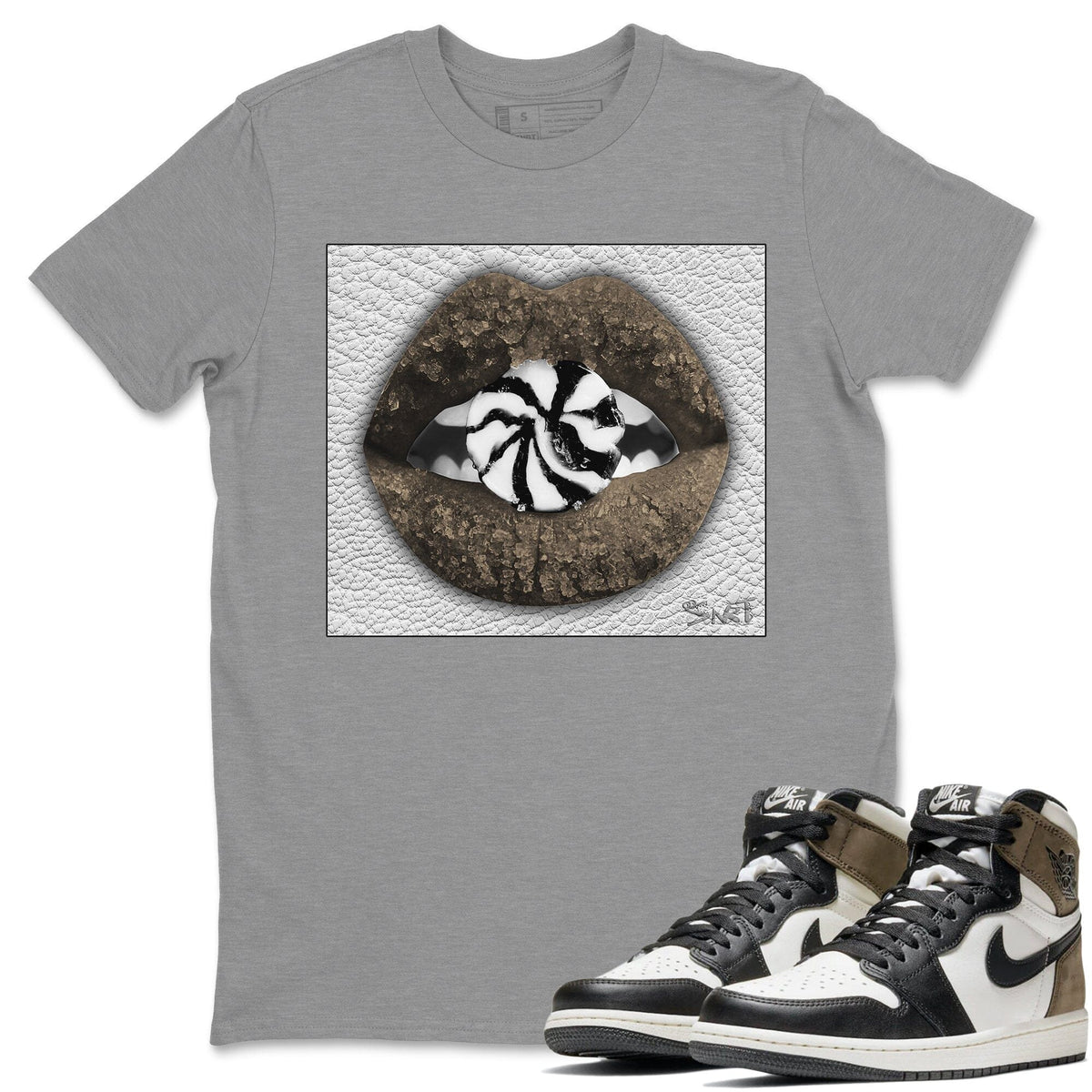 Jordan 1 Dark Mocha Sneaker Matching T-Shirt Lips Candy Sneaker Tees Jordan 1 Dark Mocha Sneaker Release Tees Crew Neck Tees