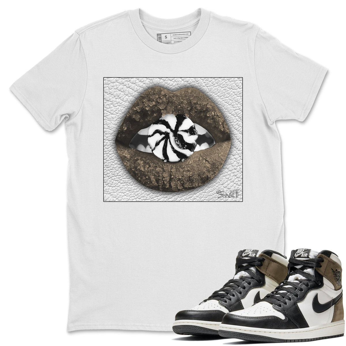 Jordan 1 Dark Mocha Sneaker Matching T-Shirt Lips Candy Sneaker Tees Jordan 1 Dark Mocha Sneaker Release Tees Crew Neck Tees