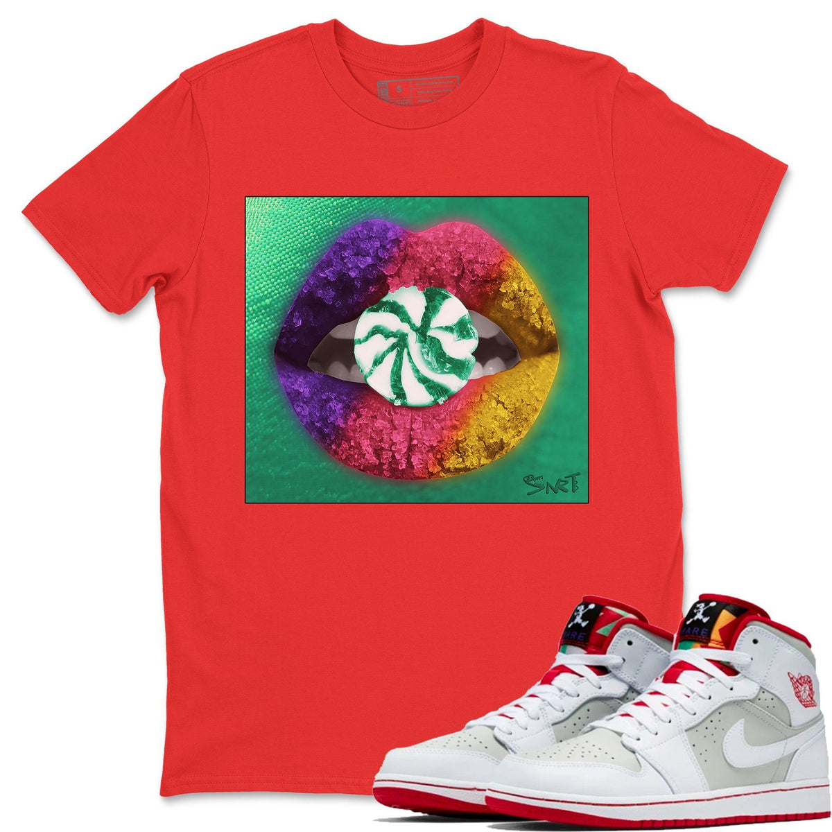 Jordan 1 Hare Sneaker Matching T-Shirt Lips Candy Sneaker Tees Jordan 1 Hare Sneaker Release Tees Crew Neck Tees