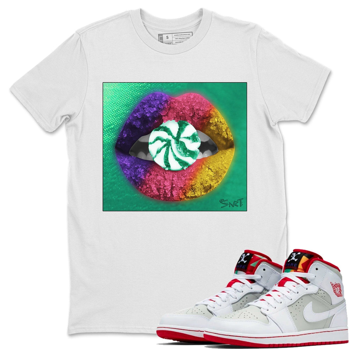 Jordan 1 Hare Sneaker Matching T-Shirt Lips Candy Sneaker Tees Jordan 1 Hare Sneaker Release Tees Crew Neck Tees