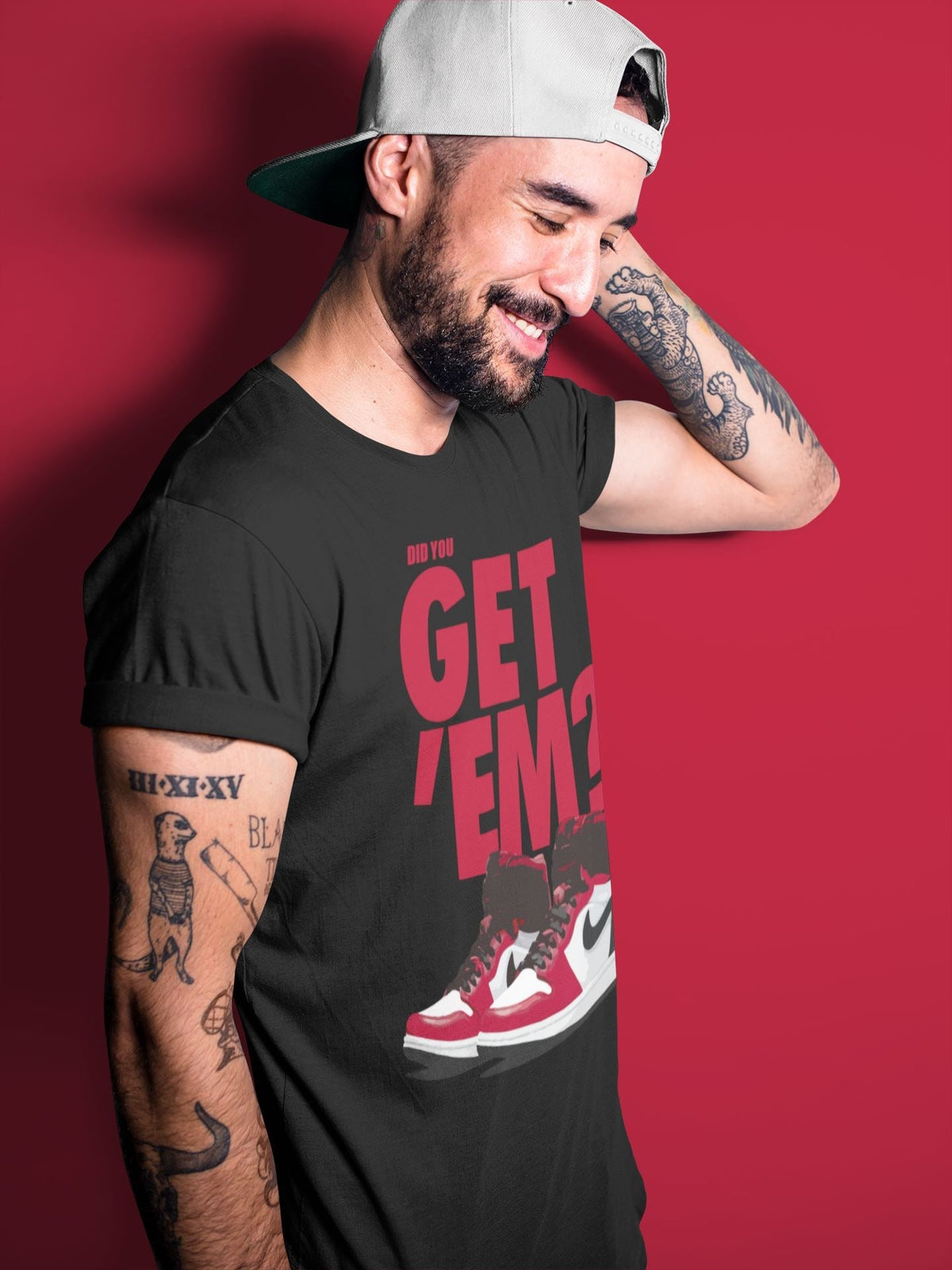 Jordan 1 Satin Red Sneaker Matching T-Shirt Did You Get Em SNRT Sneaker Tees Jordan 1 Satin Red Drip Gear Zone Crew Neck Tees