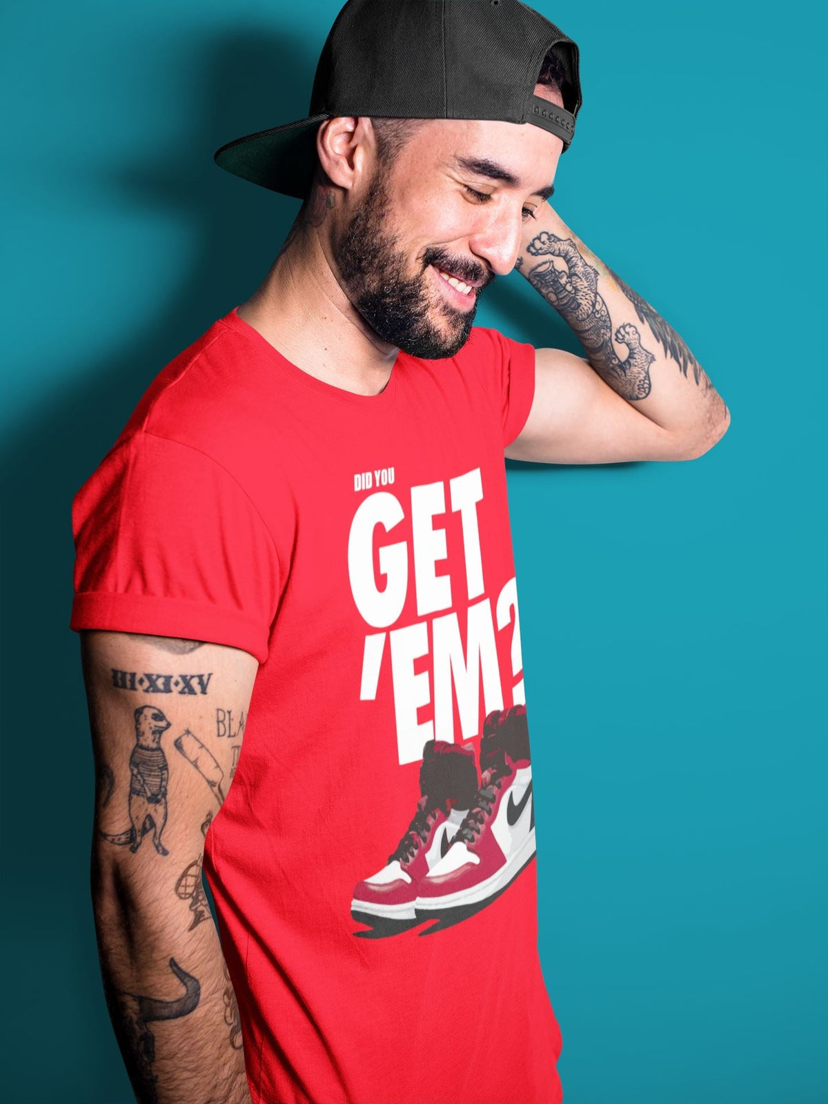 Jordan 1 Satin Red Sneaker Matching T-Shirt Did You Get Em SNRT Sneaker Tees Jordan 1 Satin Red Drip Gear Zone Crew Neck Tees