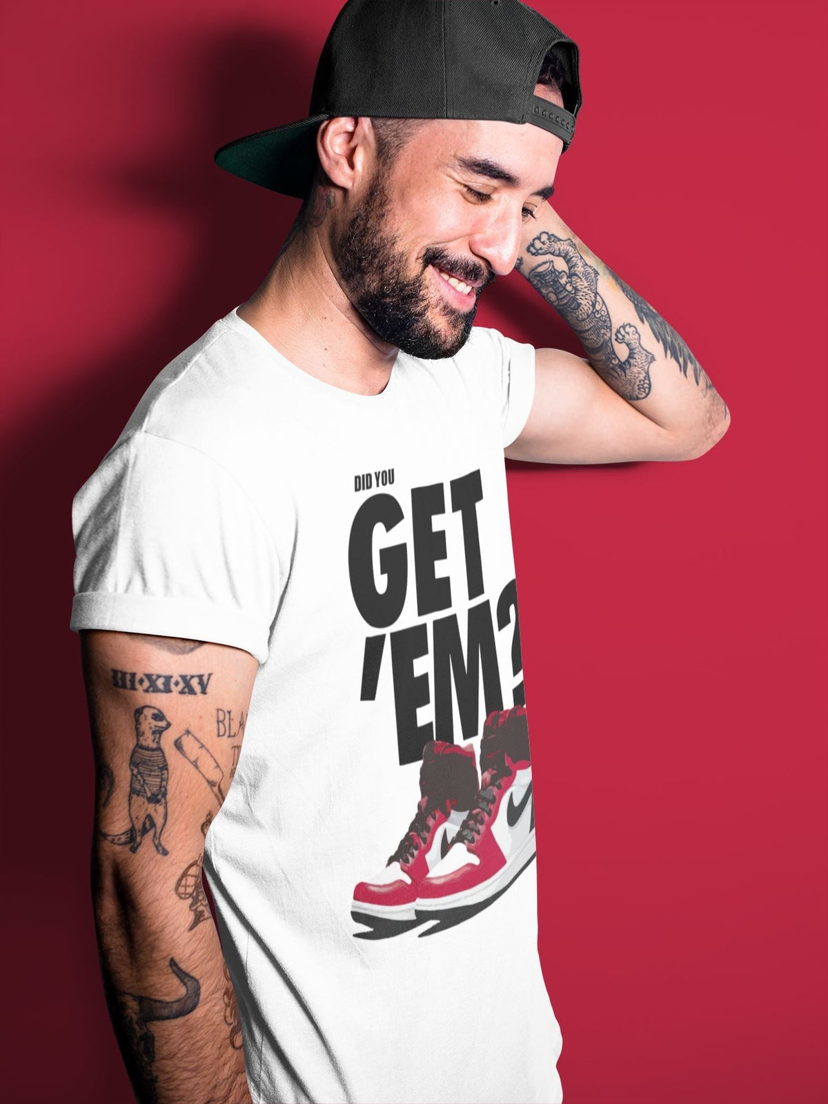 Jordan 1 Satin Red Sneaker Matching T-Shirt Did You Get Em SNRT Sneaker Tees Jordan 1 Satin Red Drip Gear Zone Crew Neck Tees