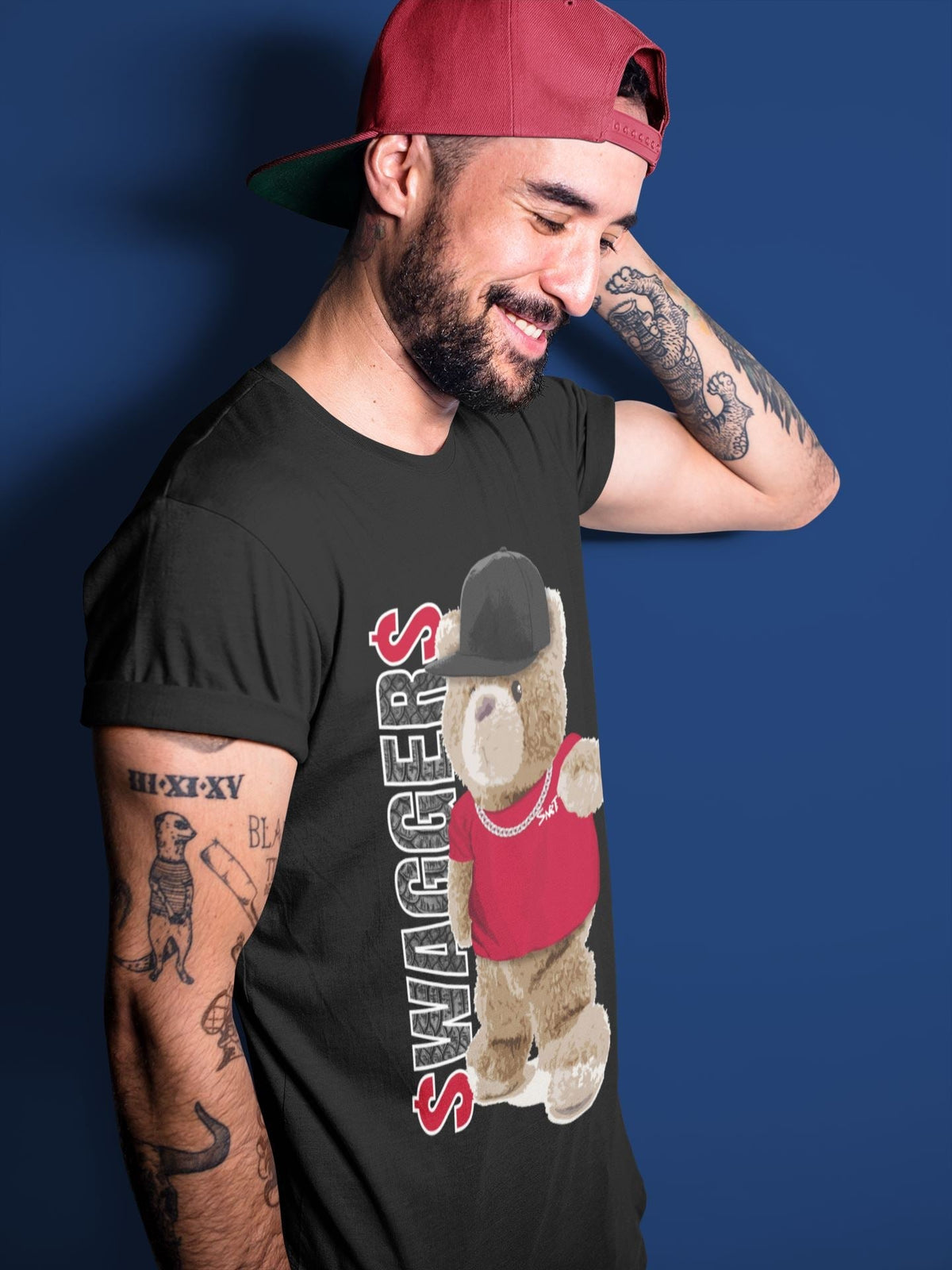 Jordan 1 Satin Red Sneaker Matching T-Shirt Bear Swaggers Sneaker Tees Jordan 1 Satin Red Sneaker Release Tees Crew Neck Tees
