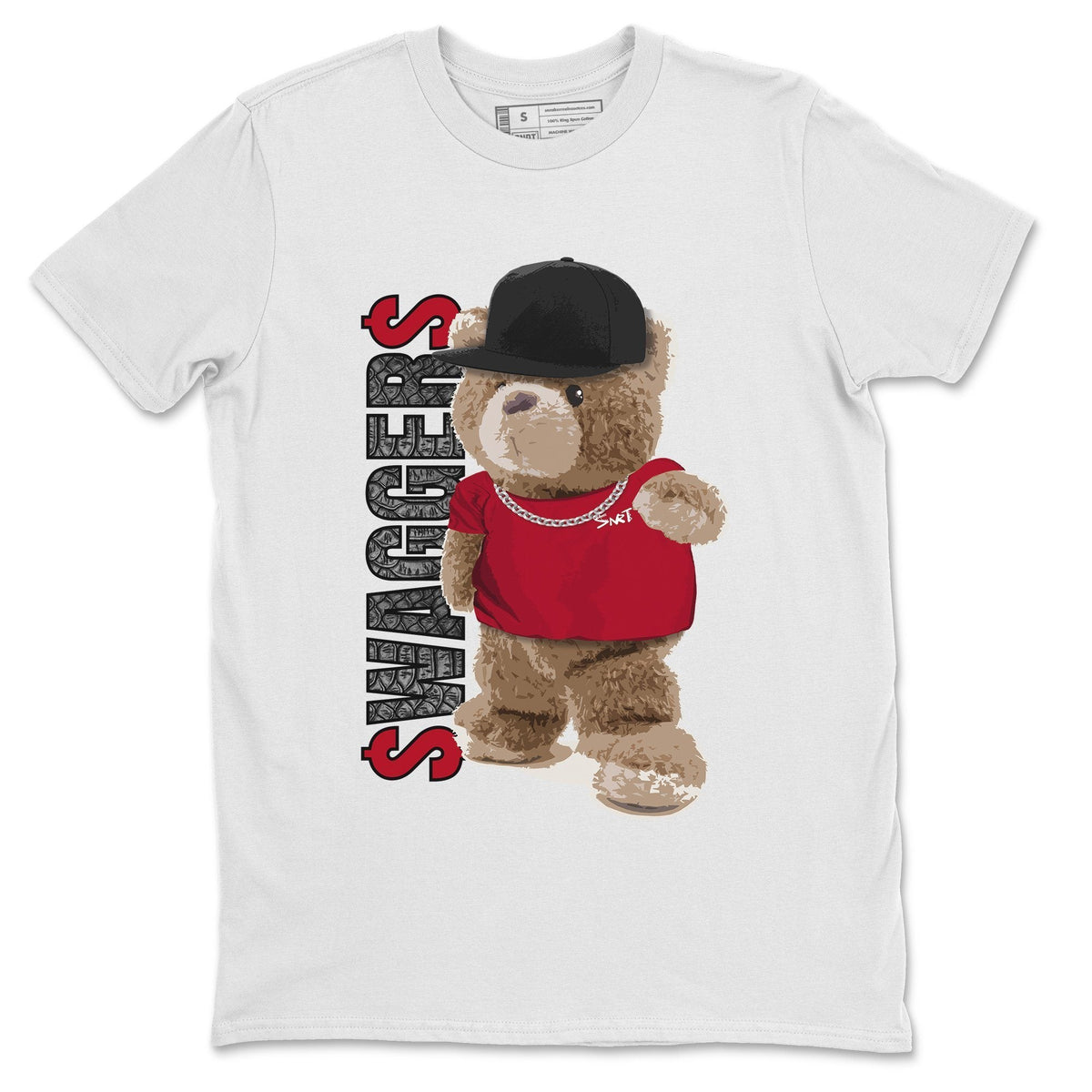 Jordan 1 Satin Red Sneaker Matching T-Shirt Bear Swaggers Sneaker Tees Jordan 1 Satin Red Sneaker Release Tees Crew Neck Tees