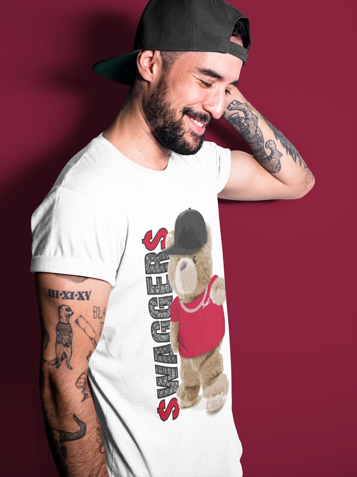 Jordan 1 Satin Red Sneaker Matching T-Shirt Bear Swaggers Sneaker Tees Jordan 1 Satin Red Sneaker Release Tees Crew Neck Tees