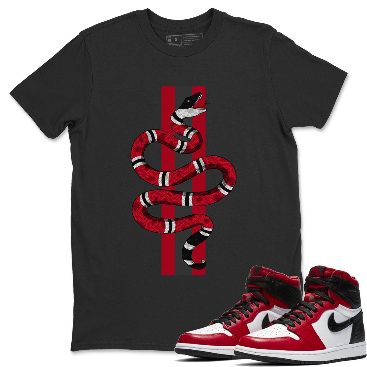 Jordan 1 Satin Red Sneaker Matching T-Shirt Snake Sneaker Tees Jordan 1 Satin Red Sneaker Release Tees Crew Neck Tees