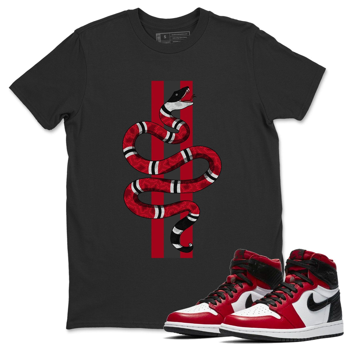 Jordan 1 Satin Red Sneaker Matching T-Shirt Snake Sneaker Tees Jordan 1 Satin Red Sneaker Release Tees Crew Neck Tees