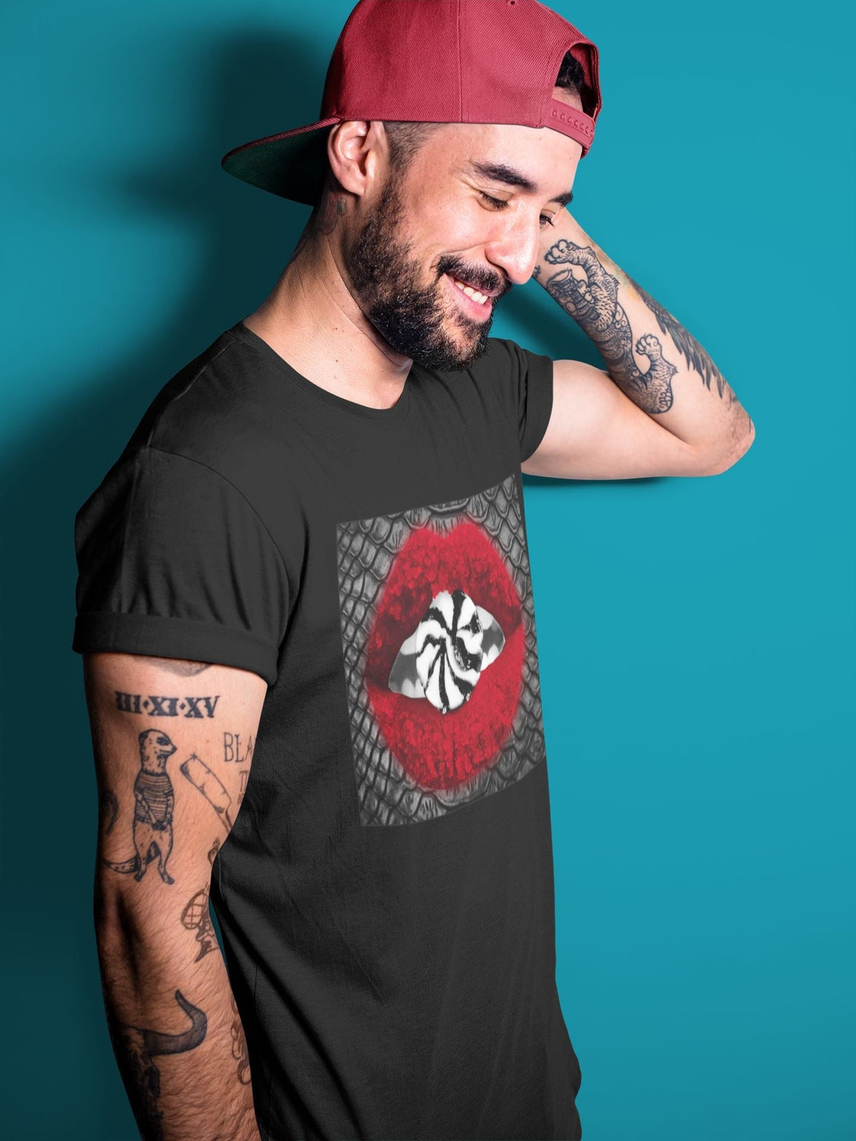 Jordan 1 Satin Red Sneaker Matching T-Shirt Lips Candy Sneaker Tees Jordan 1 Satin Red Sneaker Release Tees Crew Neck Tees