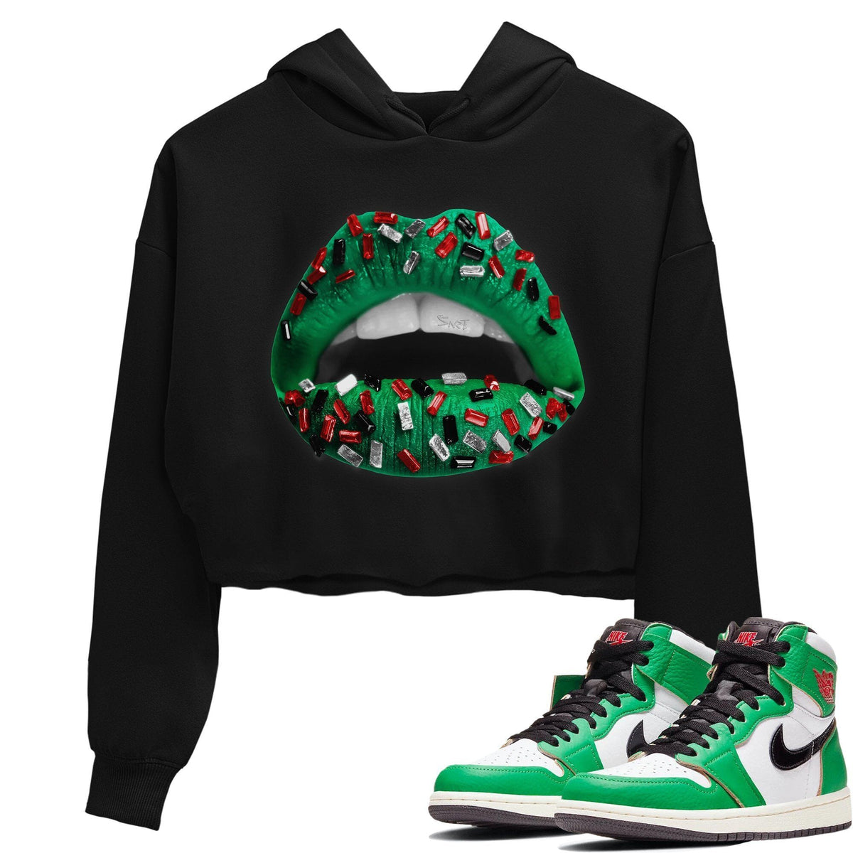 Jordan 1 Lucky Green Sneaker Matching T-Shirt Lips Jewel Sneaker Tees Jordan 1 Lucky Green Sneaker Release Tees Women's Shirts