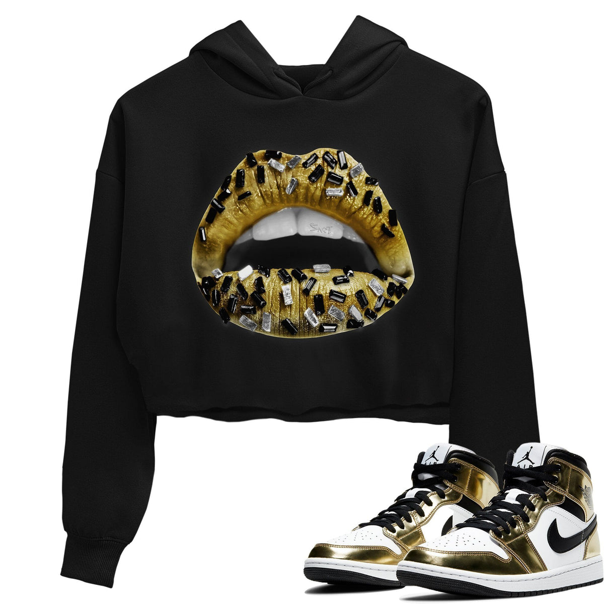 Jordan 1 Metallic Gold Sneaker Matching T-Shirt Lips Jewel Sneaker Tees Jordan 1 Metallic Gold Sneaker Release Tees Women's Shirts