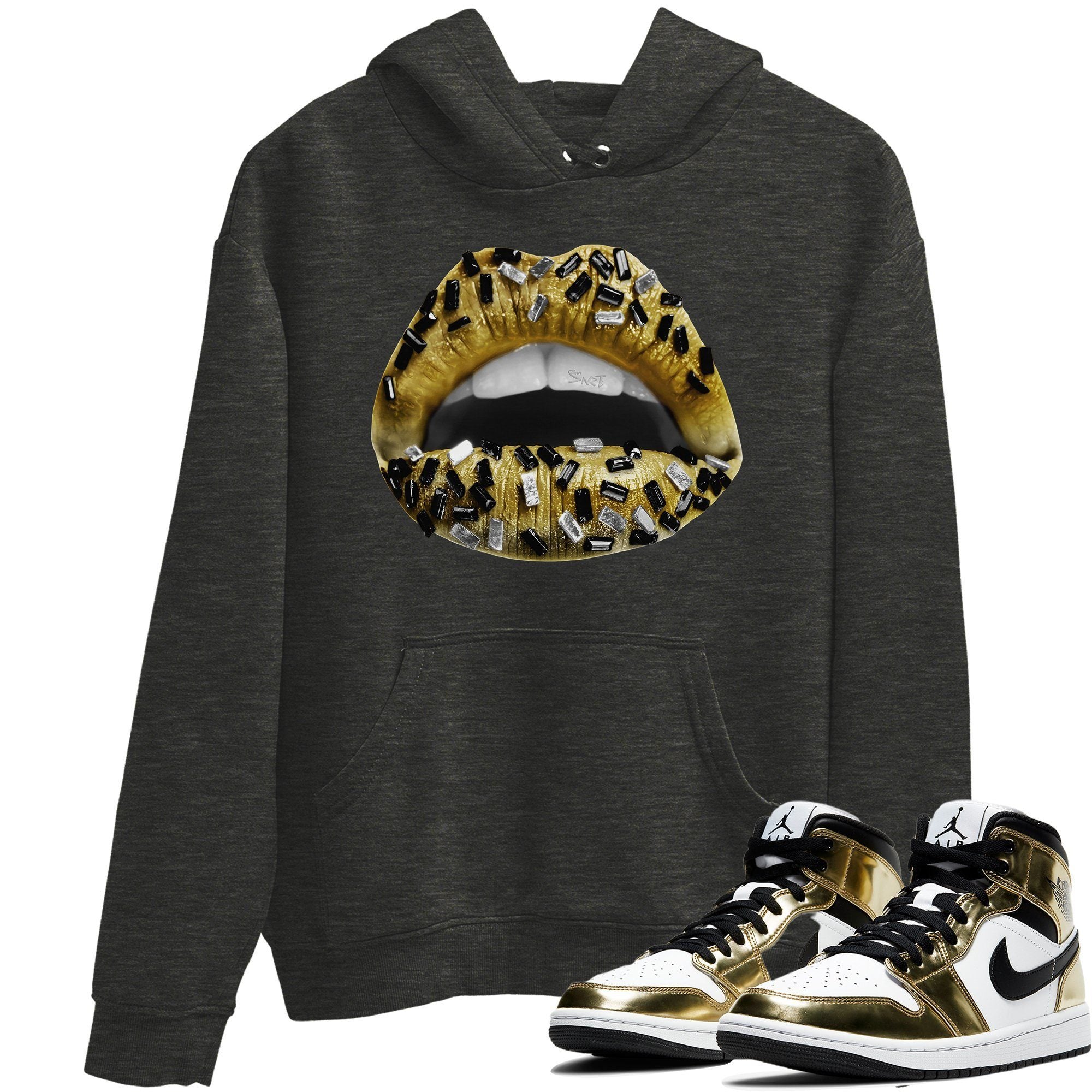 Jordan 1 Metallic Gold Shirt To Match Jordans Lips Jewel Sneaker Tees Jordan 1 Metallic Gold Drip Gear Zone Sneaker Matching Clothing Unisex Shirts