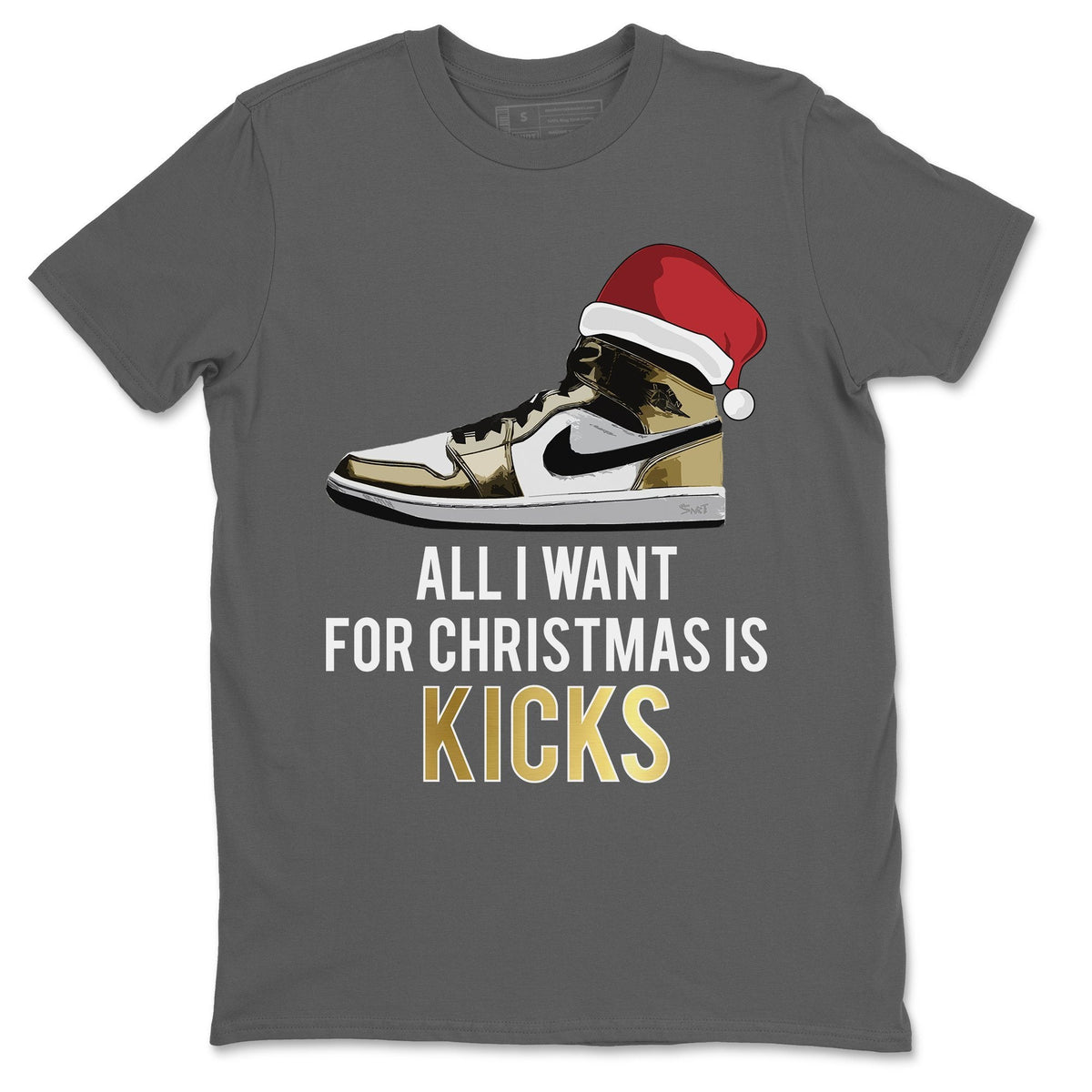 Jordan 1 Metallic Gold Sneaker Matching T-Shirt All I Want For Christmas Is Kicks Sneaker Tees Jordan 1 Metallic Gold Sneaker Release Tees Crew Neck Tees