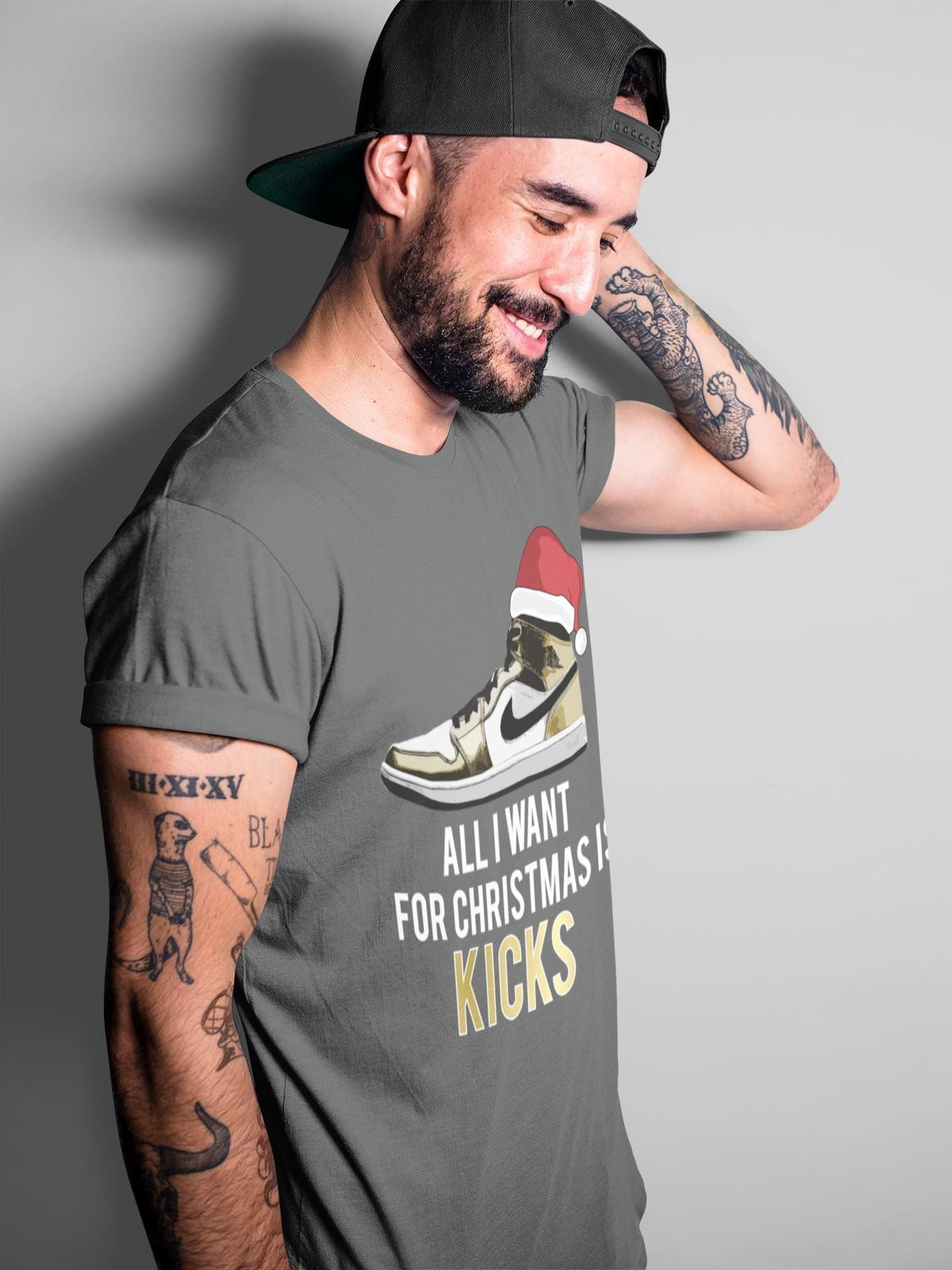 Jordan 1 Metallic Gold Sneaker Matching T-Shirt All I Want For Christmas Is Kicks Sneaker Tees Jordan 1 Metallic Gold Sneaker Release Tees Crew Neck Tees