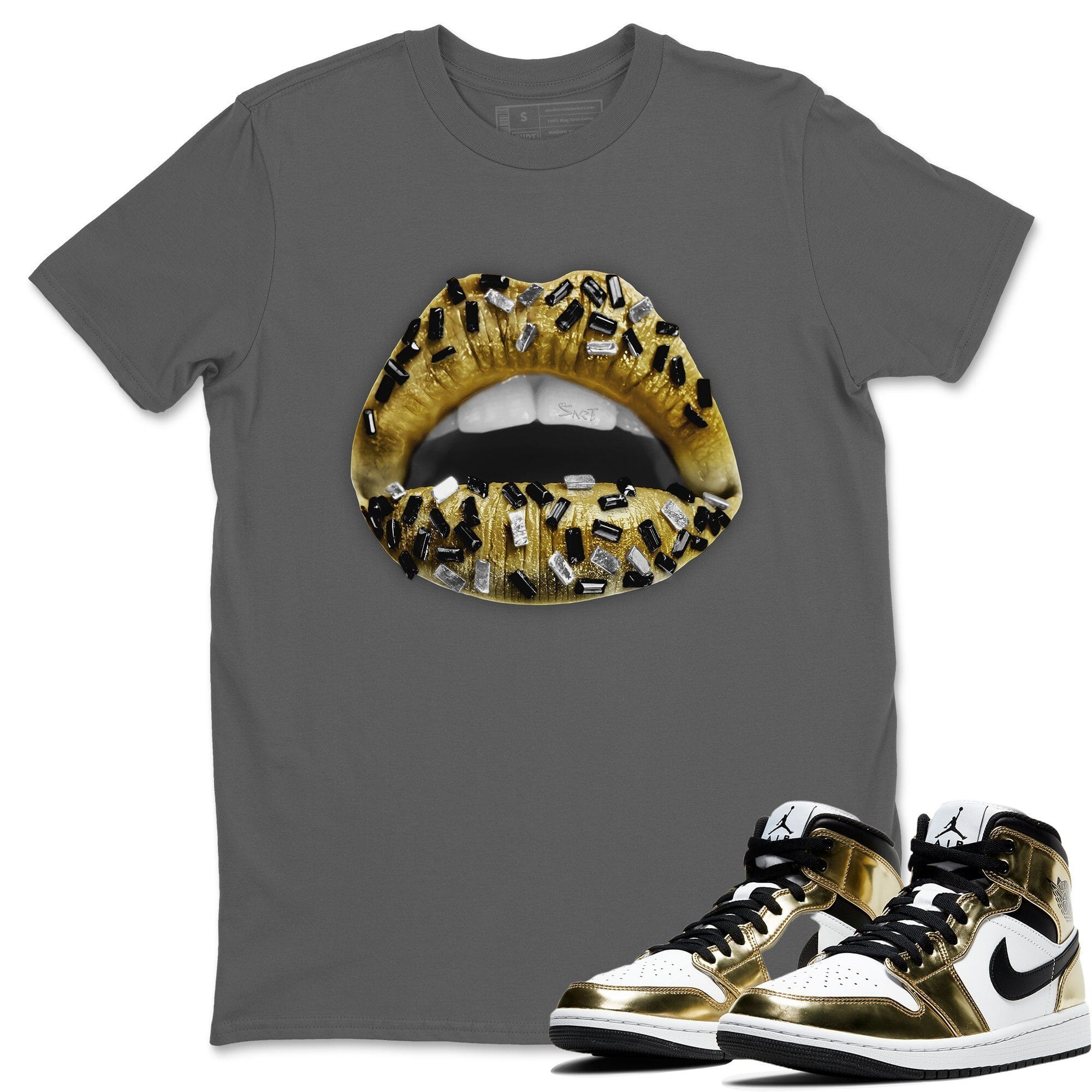 Jordan 1 Metallic Gold Shirt To Match Jordans Lips Jewel Sneaker Tees Jordan 1 Metallic Gold Drip Gear Zone Sneaker Matching Clothing Unisex Shirts