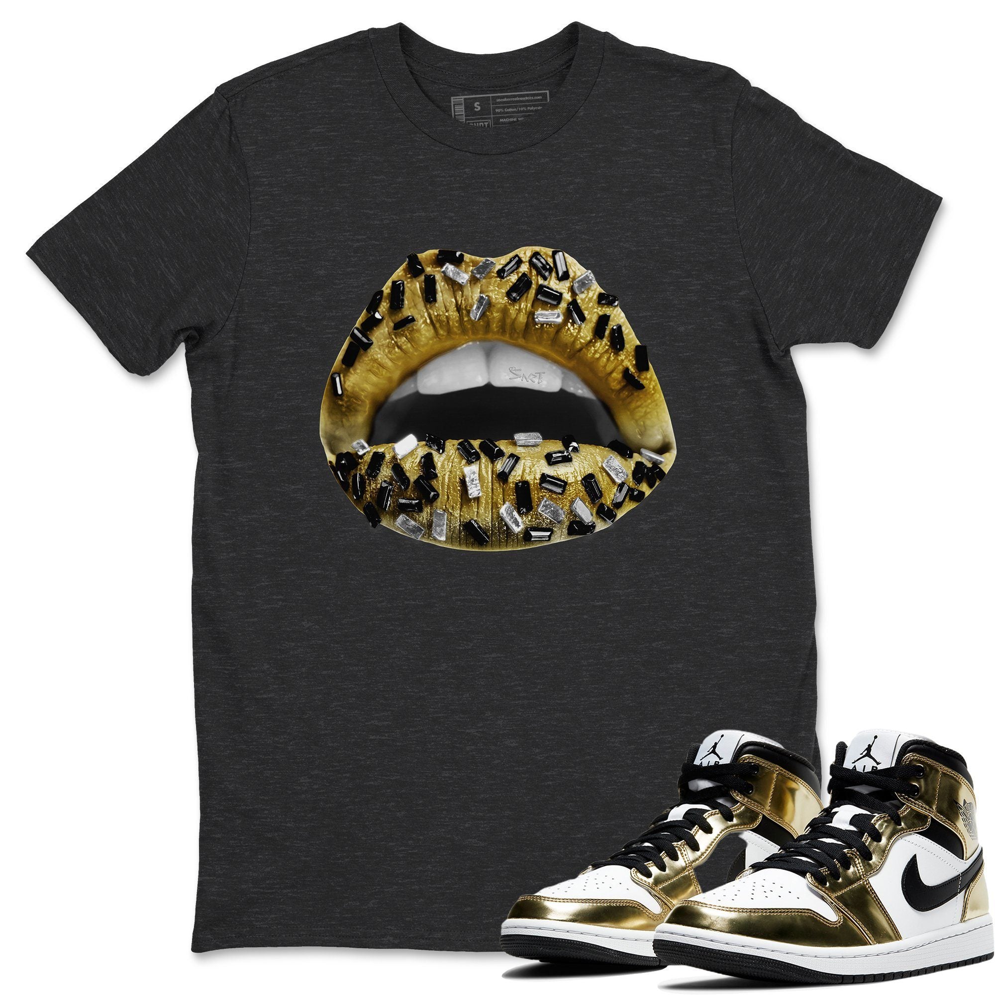 Jordan 1 Metallic Gold Shirt To Match Jordans Lips Jewel Sneaker Tees Jordan 1 Metallic Gold Drip Gear Zone Sneaker Matching Clothing Unisex Shirts