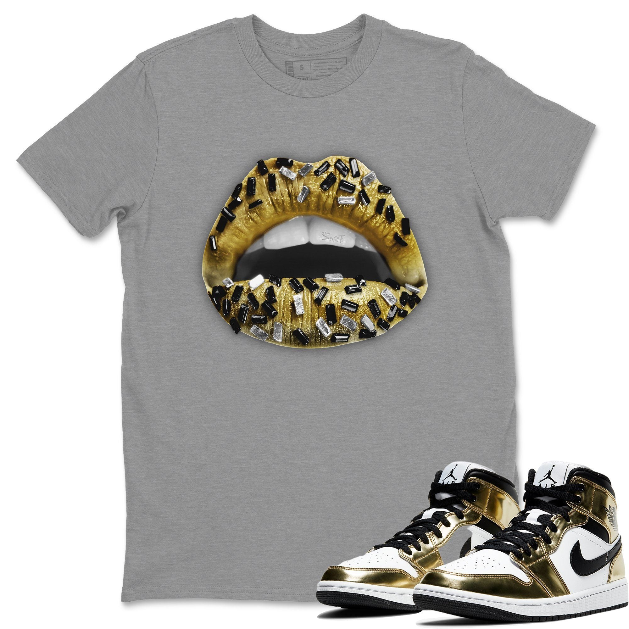 Jordan 1 Metallic Gold Shirt To Match Jordans Lips Jewel Sneaker Tees Jordan 1 Metallic Gold Drip Gear Zone Sneaker Matching Clothing Unisex Shirts