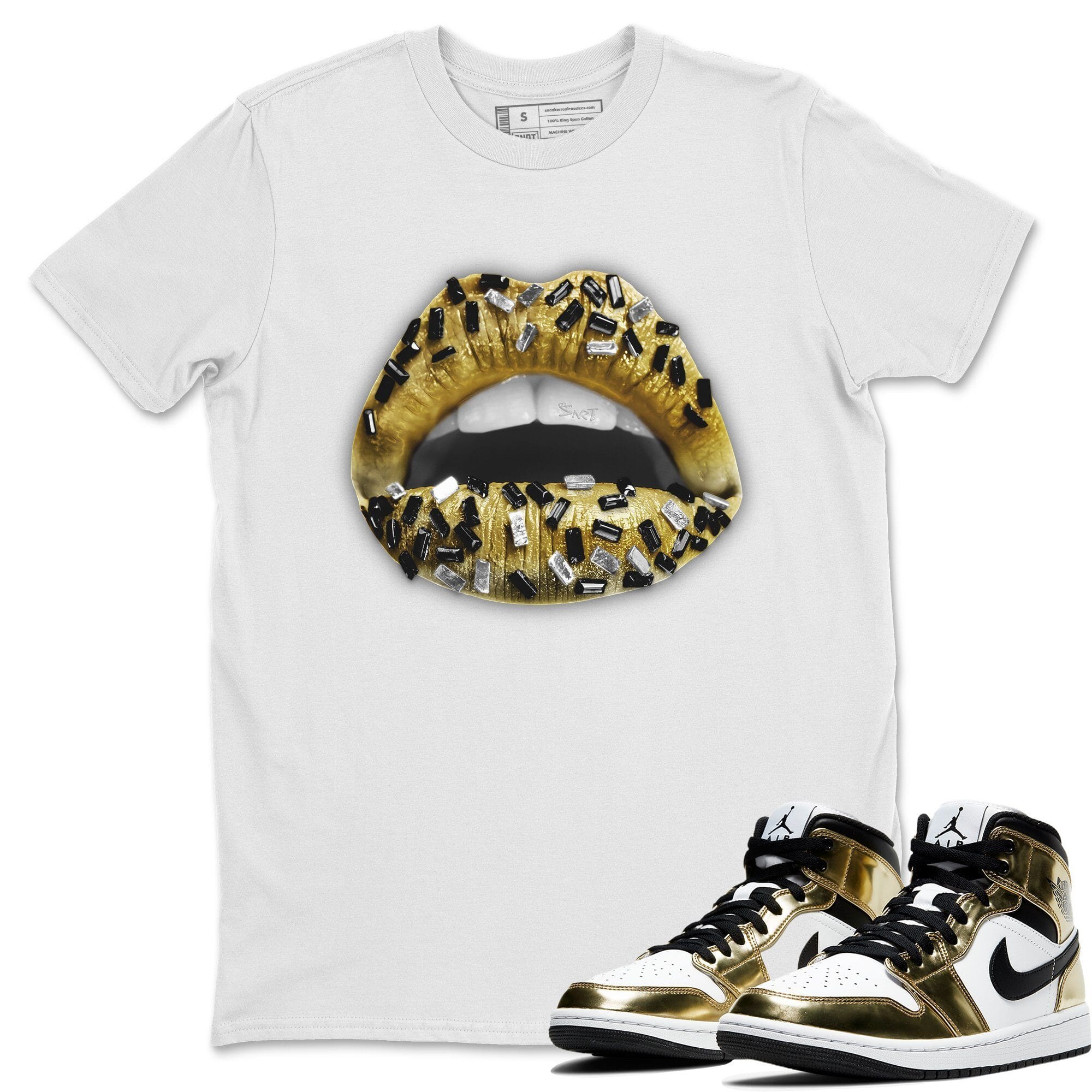 Jordan 1 Metallic Gold Shirt To Match Jordans Lips Jewel Sneaker Tees Jordan 1 Metallic Gold Drip Gear Zone Sneaker Matching Clothing Unisex Shirts