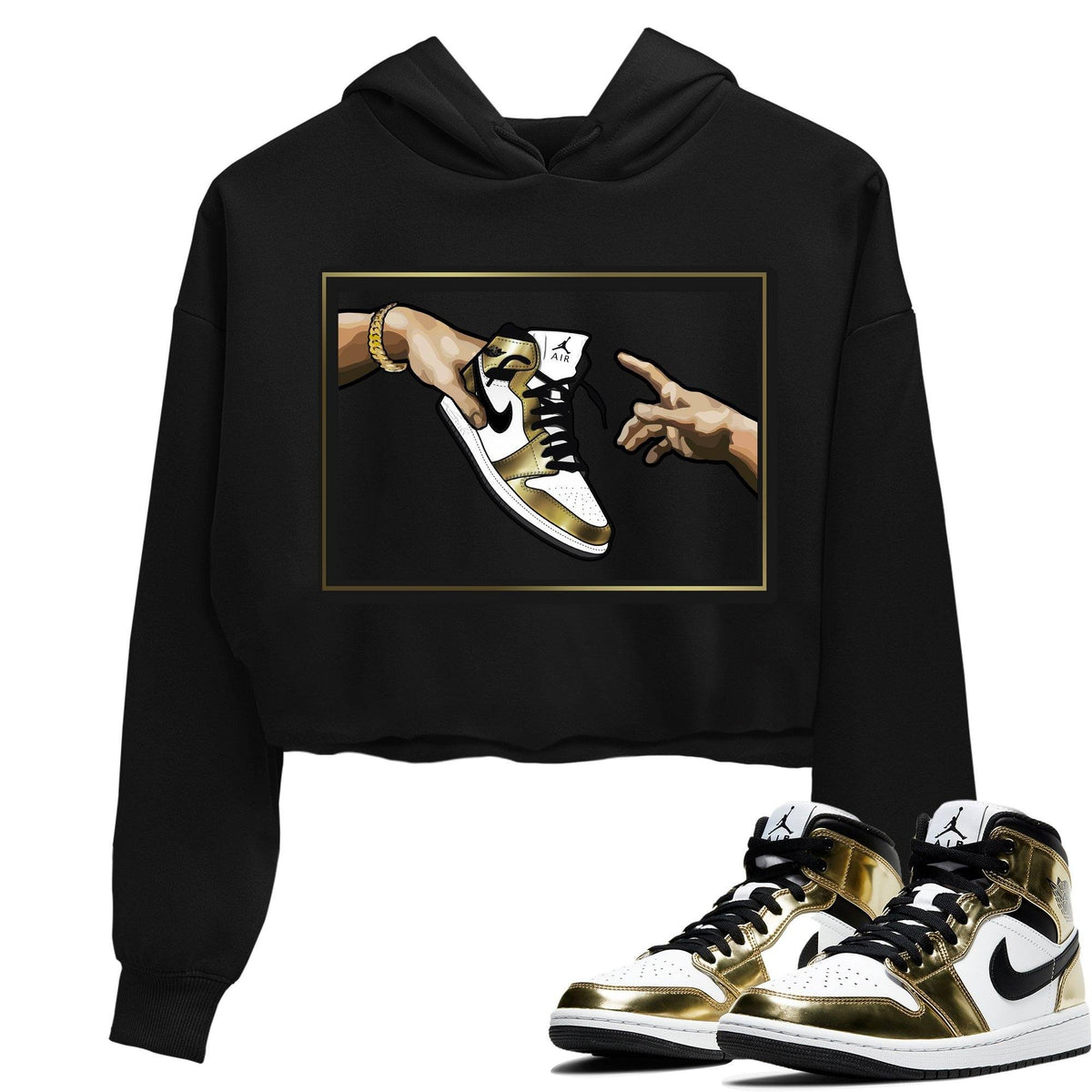 Jordan 1 Metallic Gold Sneaker Matching T-Shirt Adam's Creation Sneaker Tees Jordan 1 Metallic Gold Sneaker Release Tees Women's Shirts