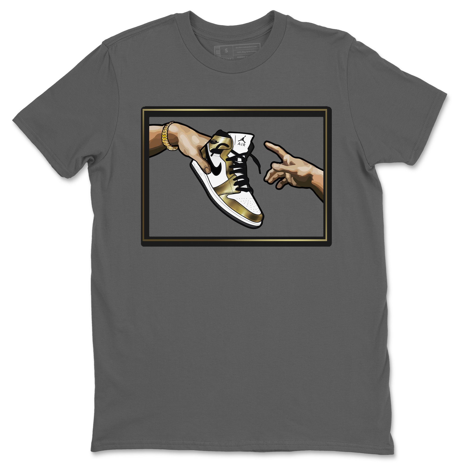 Jordan 1 Metallic Gold Shirt To Match Jordans Adam's Creation Sneaker Tees Jordan 1 Metallic Gold Drip Gear Zone Sneaker Matching Clothing Unisex Shirts