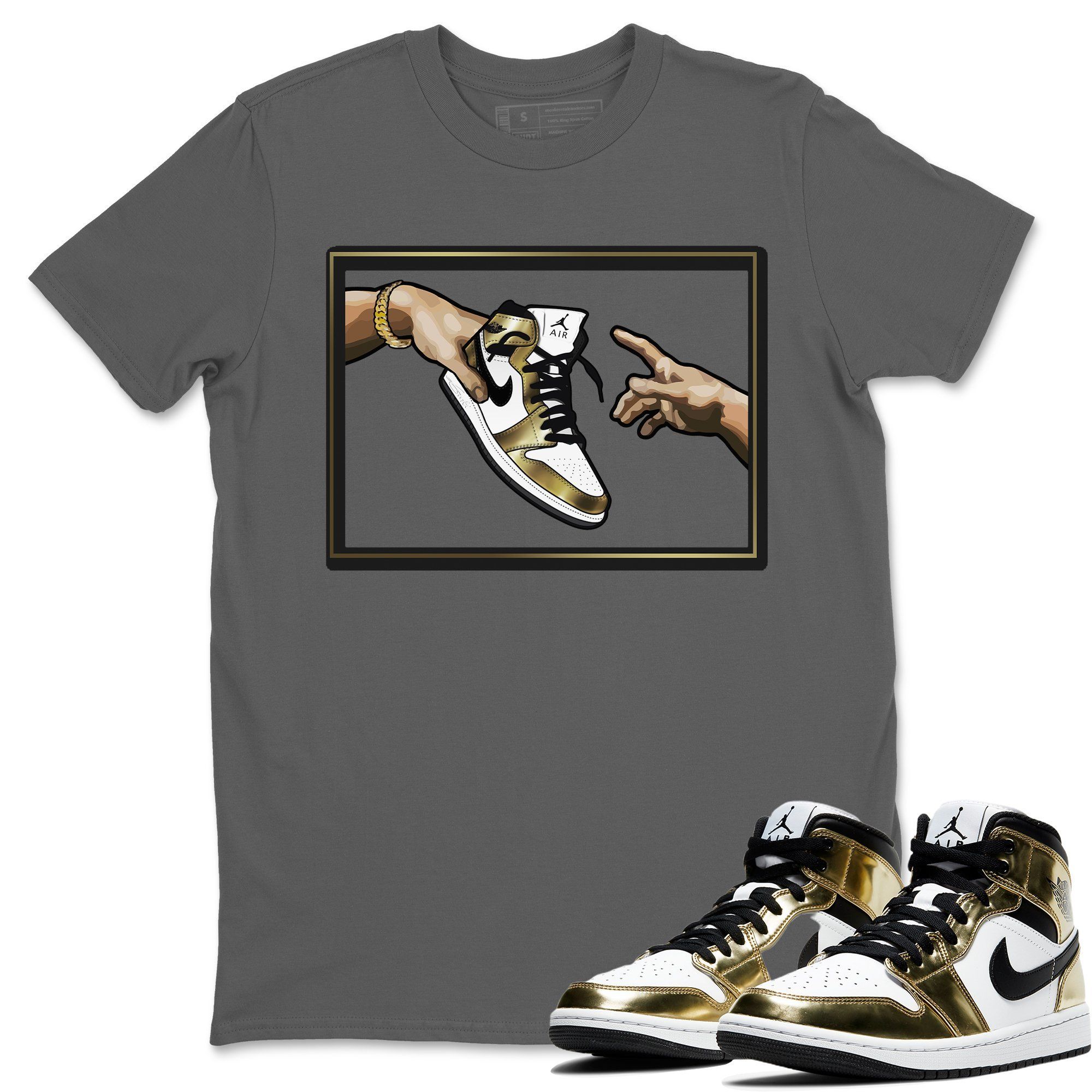 Jordan 1 Metallic Gold Shirt To Match Jordans Adam's Creation Sneaker Tees Jordan 1 Metallic Gold Drip Gear Zone Sneaker Matching Clothing Unisex Shirts