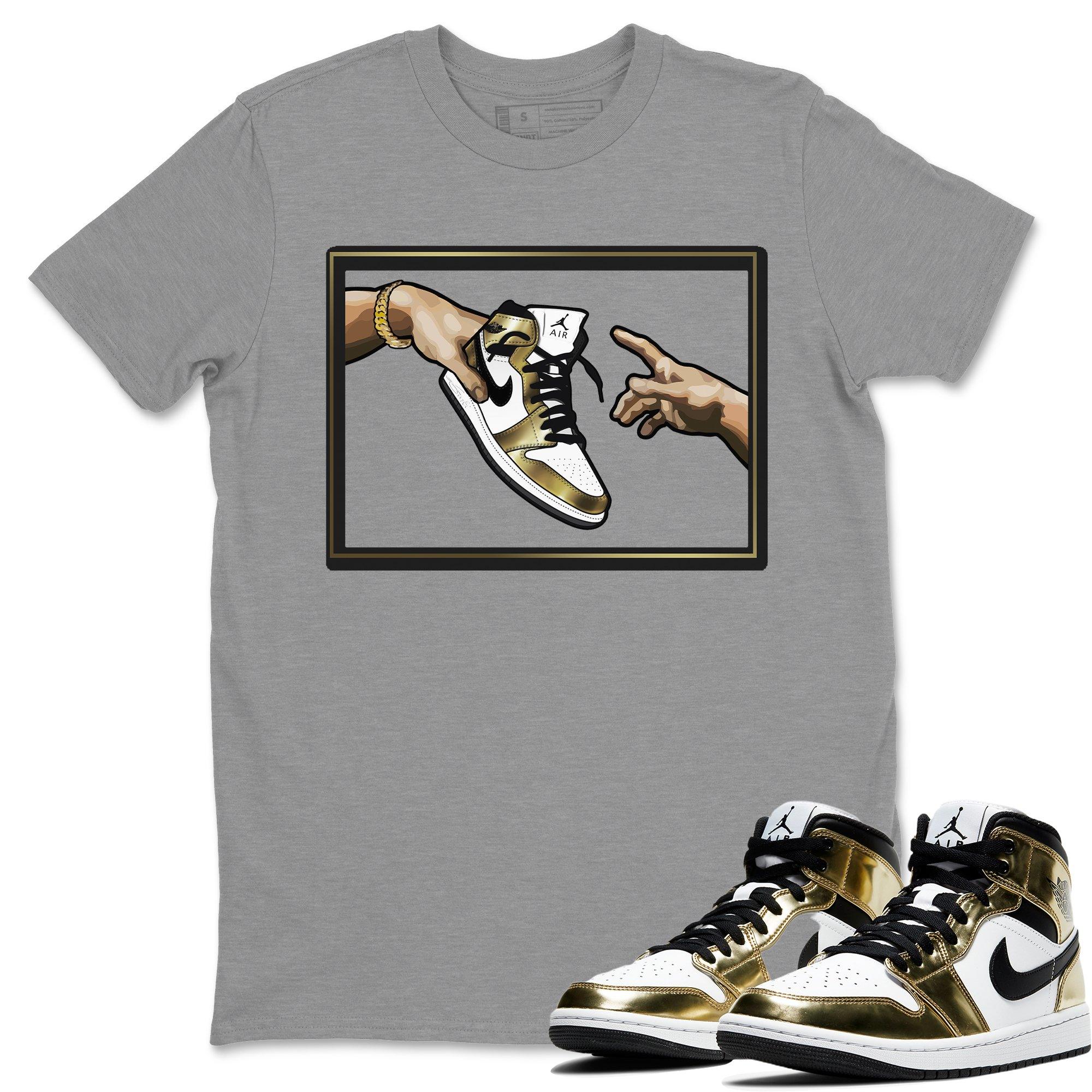 Jordan 1 Metallic Gold Shirt To Match Jordans Adam's Creation Sneaker Tees Jordan 1 Metallic Gold Drip Gear Zone Sneaker Matching Clothing Unisex Shirts