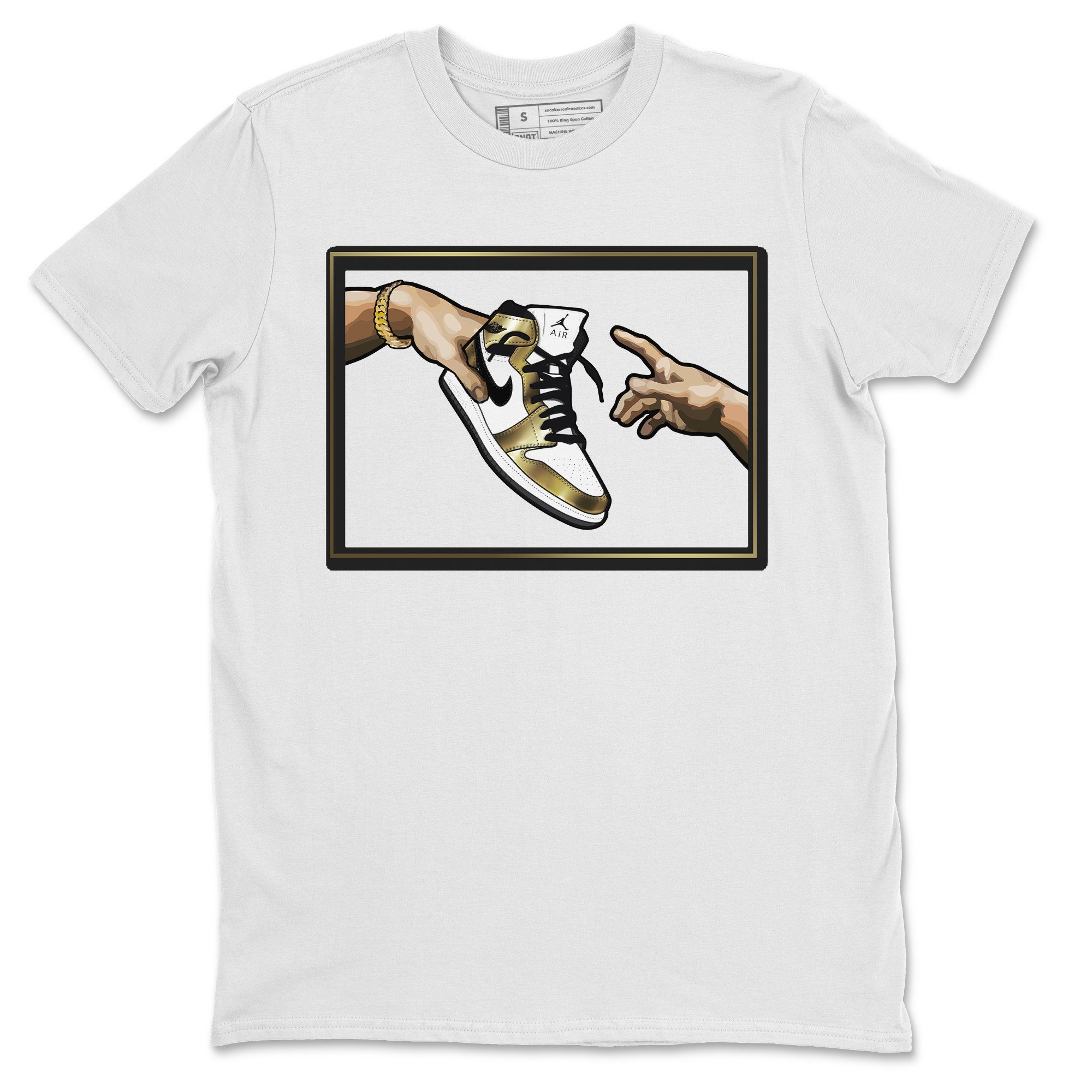 Jordan 1 Metallic Gold Shirt To Match Jordans Adam's Creation Sneaker Tees Jordan 1 Metallic Gold Drip Gear Zone Sneaker Matching Clothing Unisex Shirts