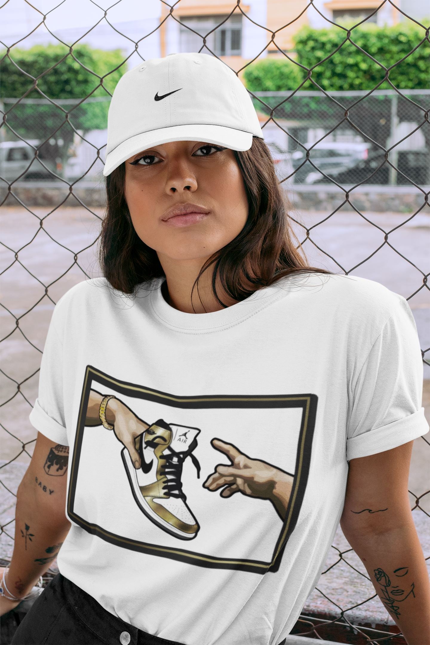 Jordan 1 Metallic Gold Shirt To Match Jordans Adam's Creation Sneaker Tees Jordan 1 Metallic Gold Drip Gear Zone Sneaker Matching Clothing Unisex Shirts