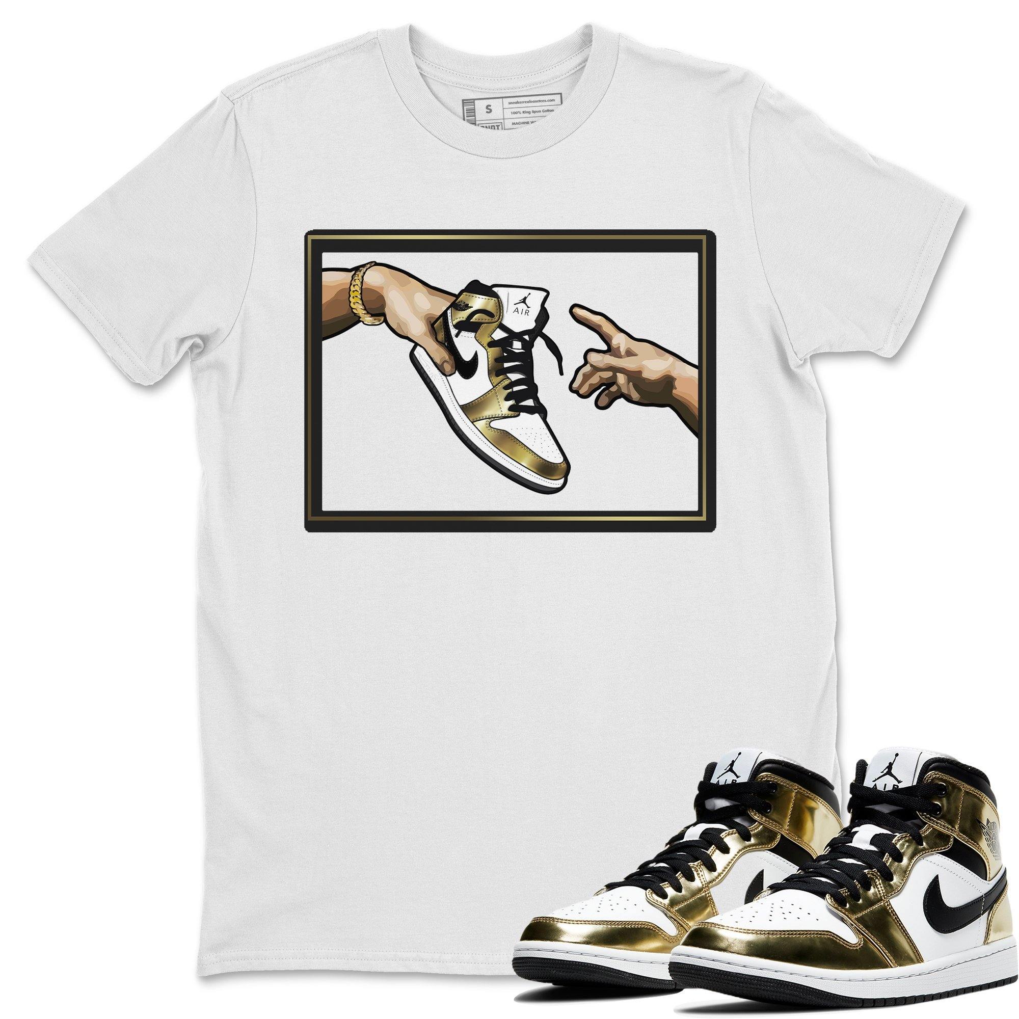 Jordan 1 Metallic Gold Shirt To Match Jordans Adam's Creation Sneaker Tees Jordan 1 Metallic Gold Drip Gear Zone Sneaker Matching Clothing Unisex Shirts