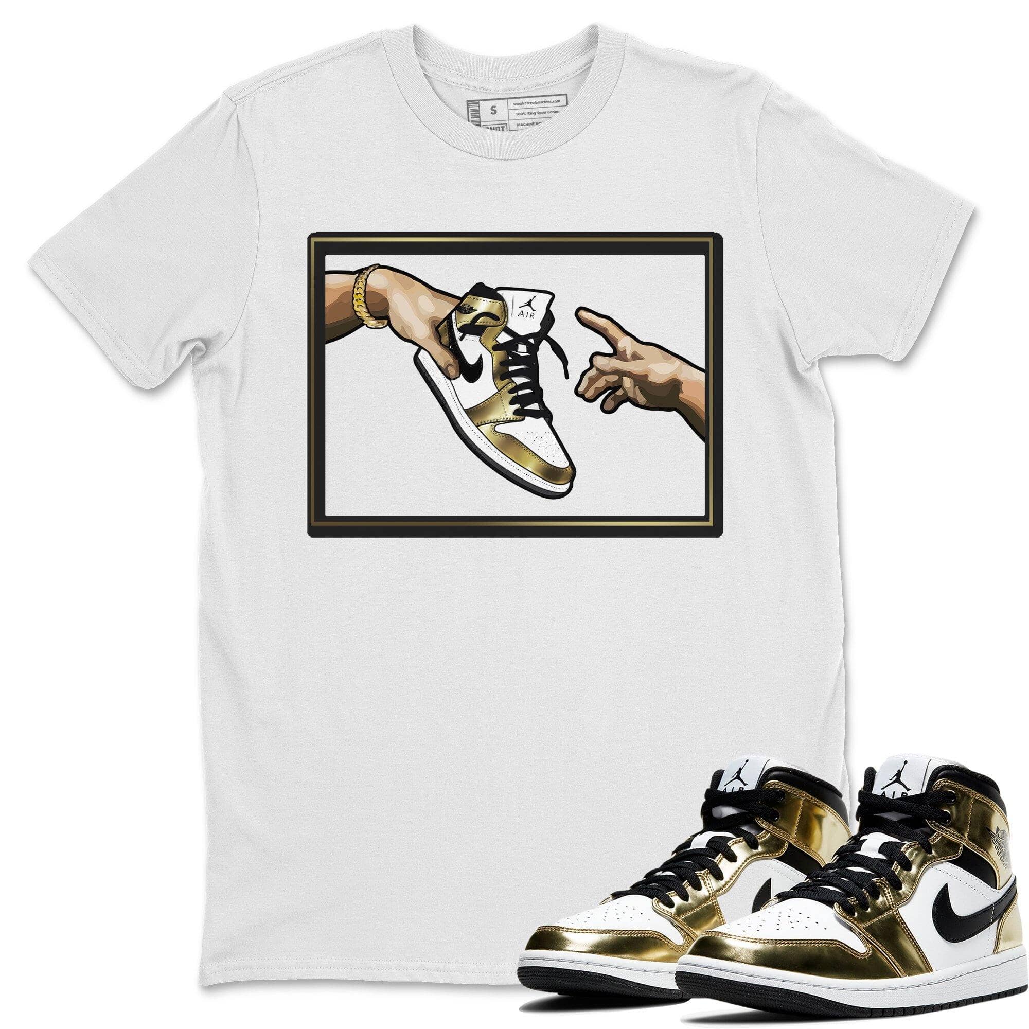 Jordan 1 Metallic Gold Shirt To Match Jordans Adam's Creation Sneaker Tees Jordan 1 Metallic Gold Drip Gear Zone Sneaker Matching Clothing Unisex Shirts