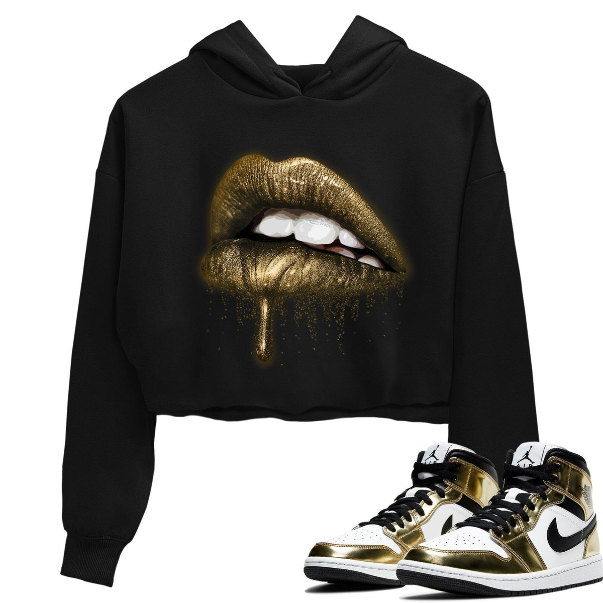 Jordan 1 Metallic Gold Sneaker Matching T-Shirt Dripping Lips Sneaker Tees Jordan 1 Metallic Gold Sneaker Release Tees Women's Shirts