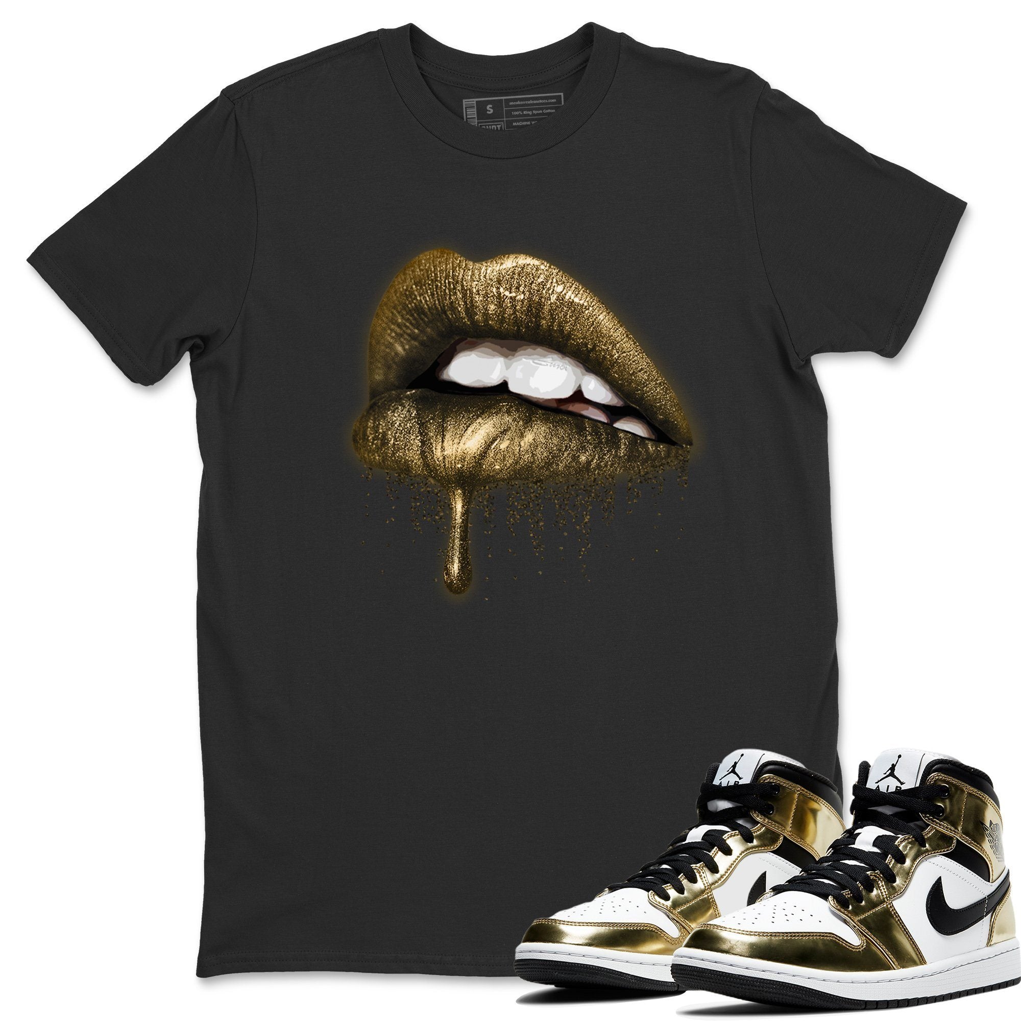 Jordan 1 Metallic Gold Shirt To Match Jordans Dripping Lips Sneaker Tees Jordan 1 Metallic Gold Drip Gear Zone Sneaker Matching Clothing Unisex Shirts