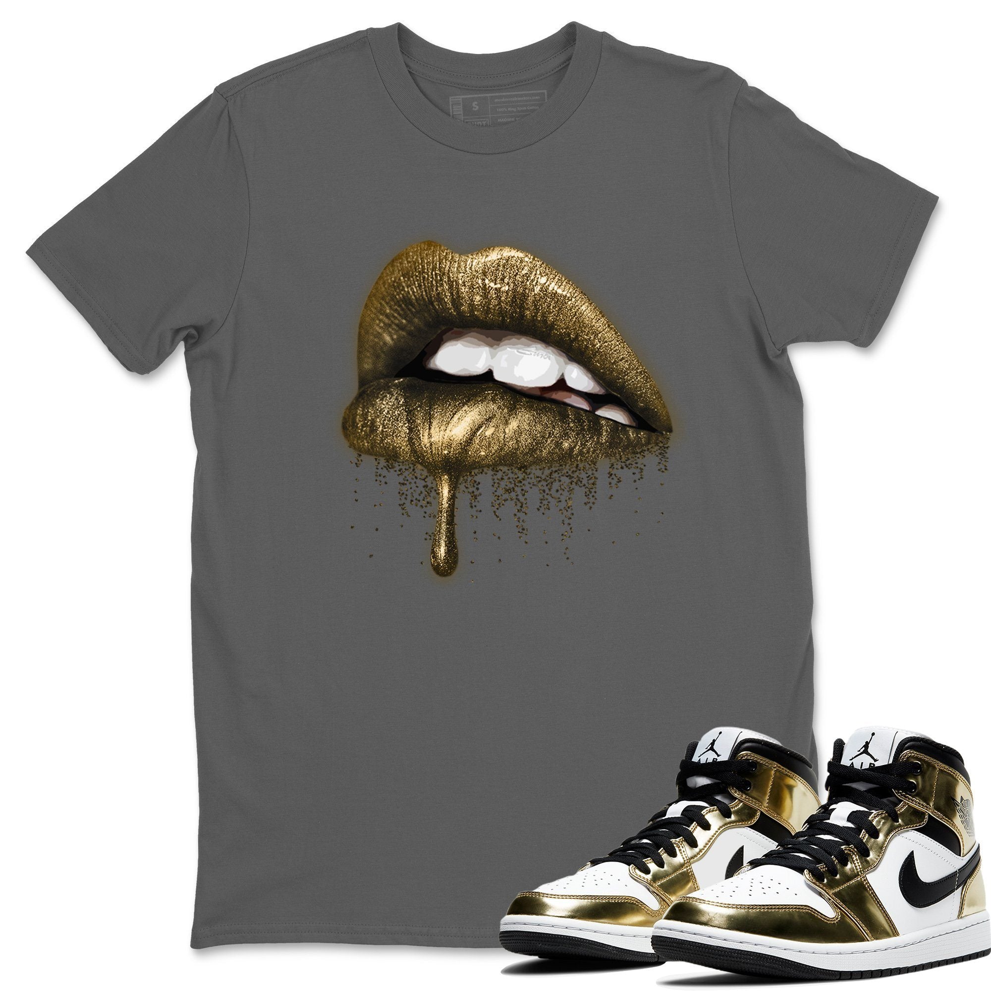 Jordan 1 Metallic Gold Shirt To Match Jordans Dripping Lips Sneaker Tees Jordan 1 Metallic Gold Drip Gear Zone Sneaker Matching Clothing Unisex Shirts