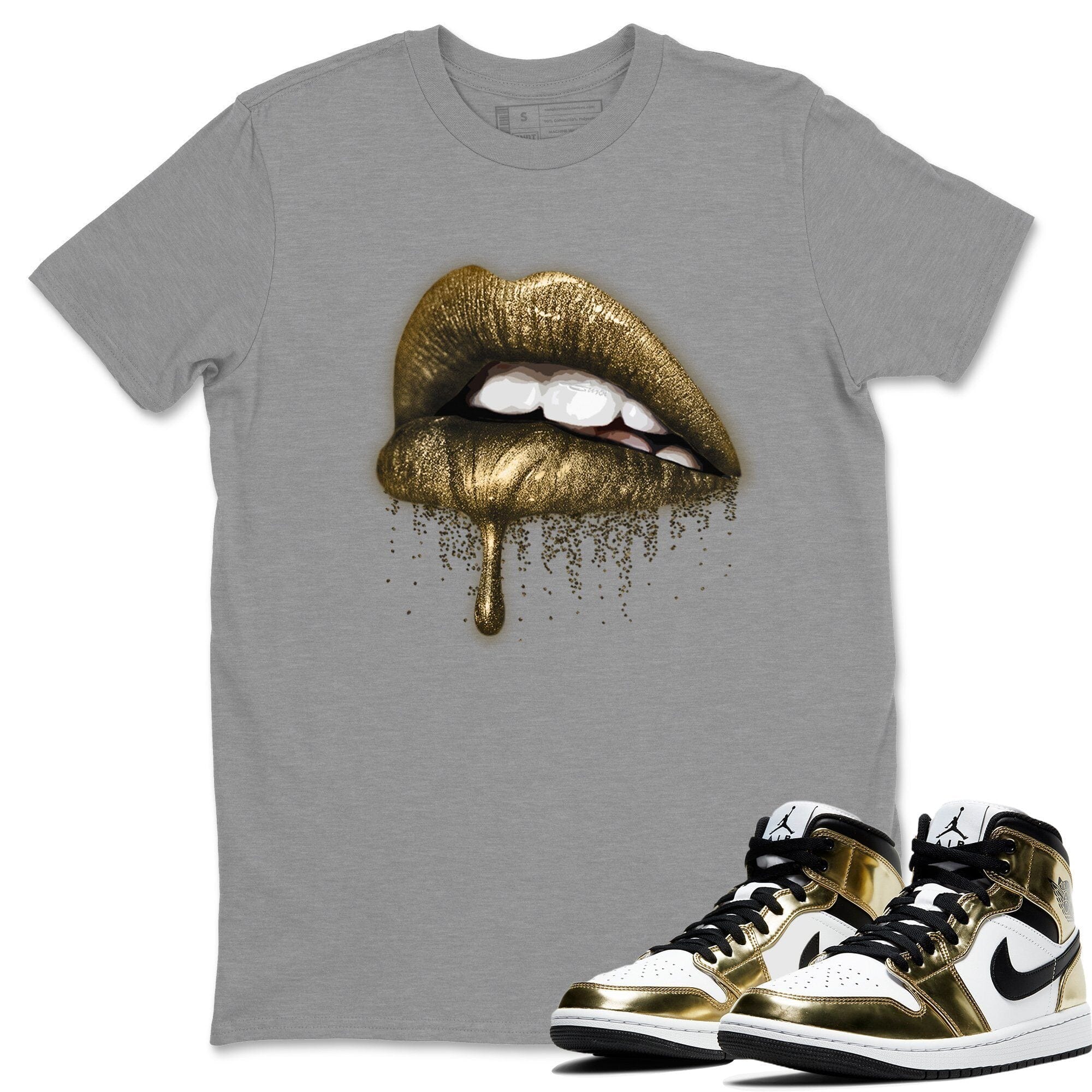 Jordan 1 Metallic Gold Shirt To Match Jordans Dripping Lips Sneaker Tees Jordan 1 Metallic Gold Drip Gear Zone Sneaker Matching Clothing Unisex Shirts
