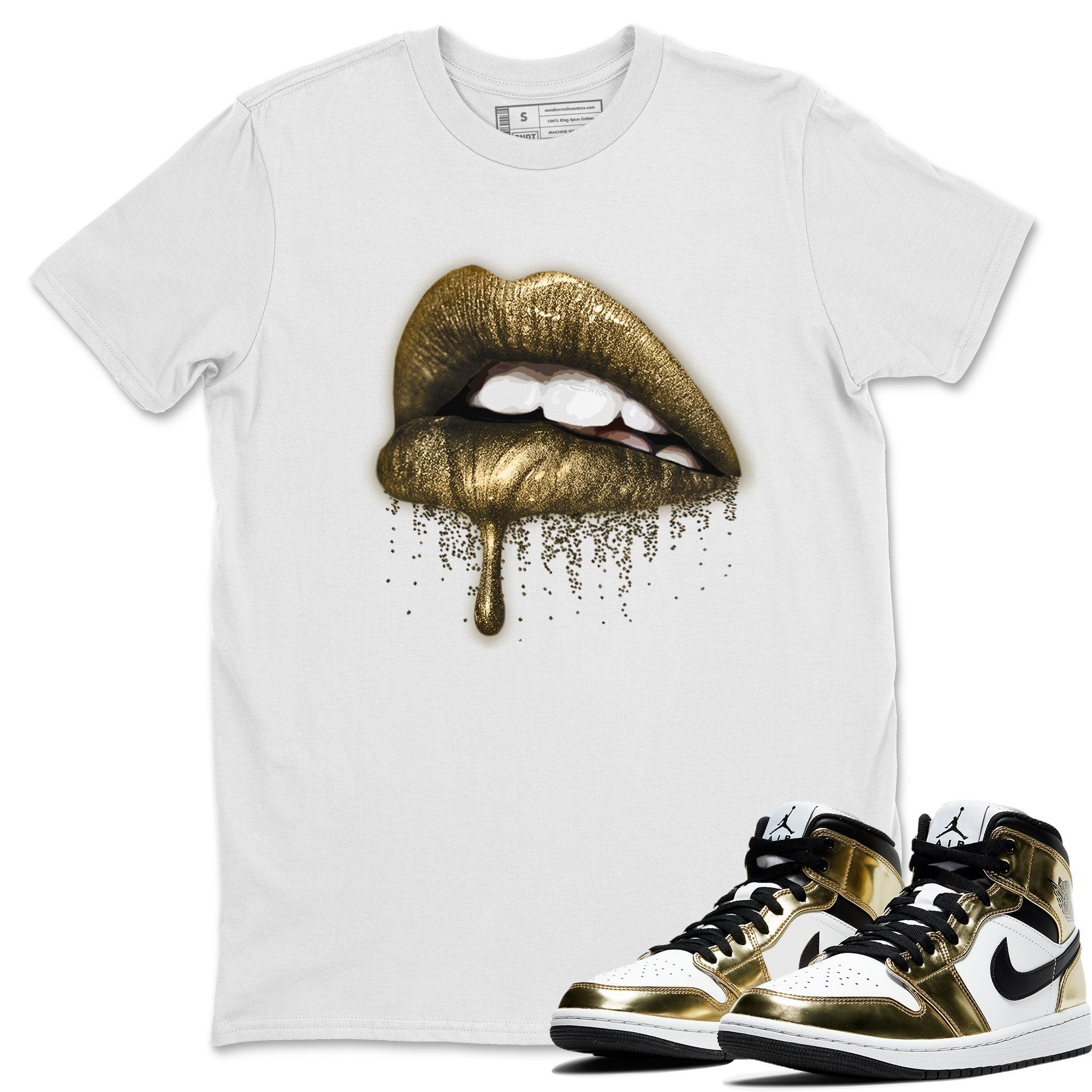 Jordan 1 Metallic Gold Shirt To Match Jordans Dripping Lips Sneaker Tees Jordan 1 Metallic Gold Drip Gear Zone Sneaker Matching Clothing Unisex Shirts
