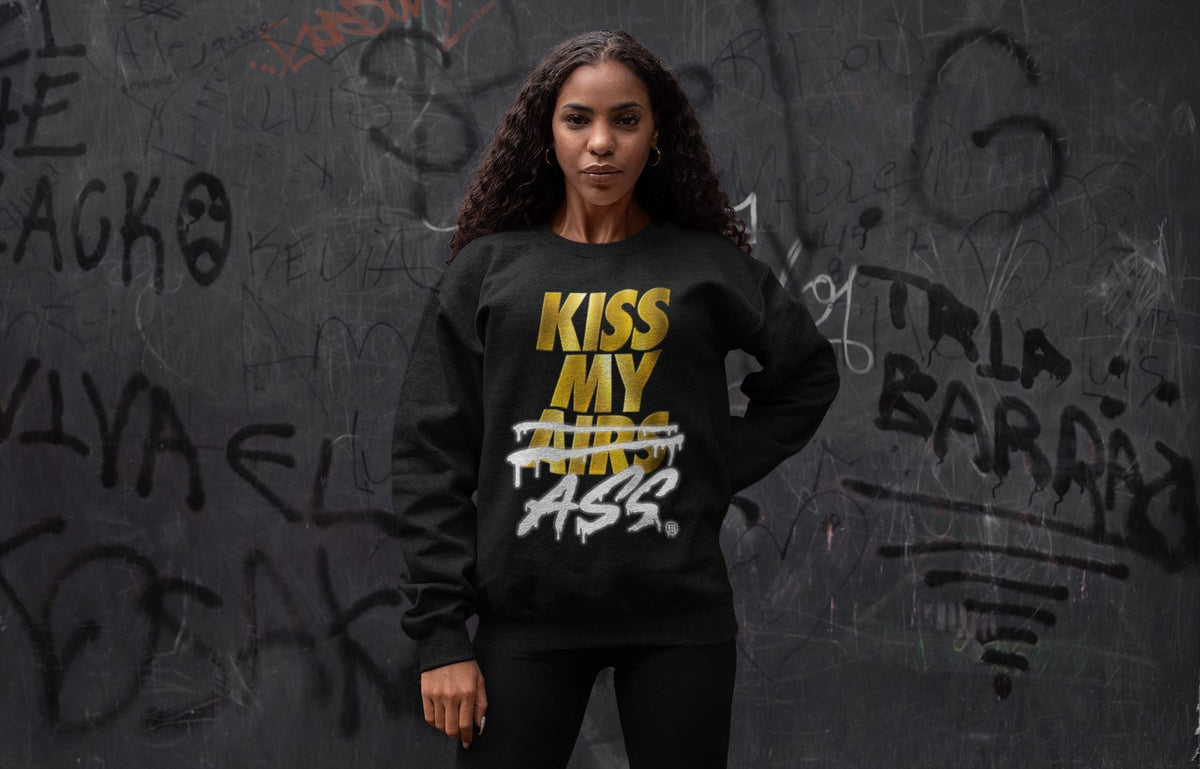 Jordan 1 Metallic Gold Shirt To Match Jordans Kiss My Ass Sneaker Tees Jordan 1 Metallic Gold Drip Gear Zone Sneaker Matching Clothing Unisex Shirts