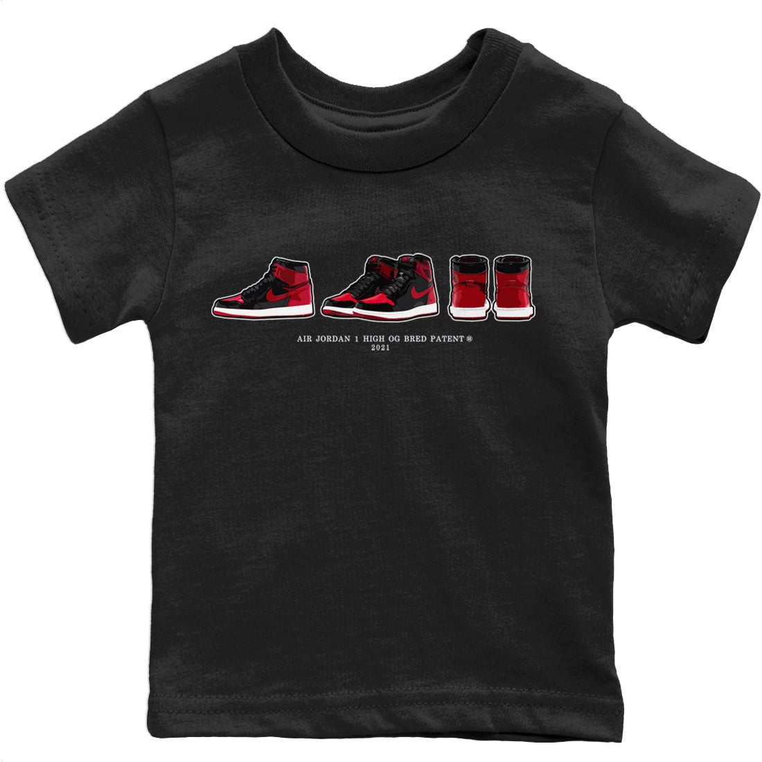 Jordan 1 Bred Patent Sneaker Matching T-Shirt Air Jordan 1 Prelude Sneaker Tees Jordan 1 Bred Patent Sneaker Release Tees Kids Shirts