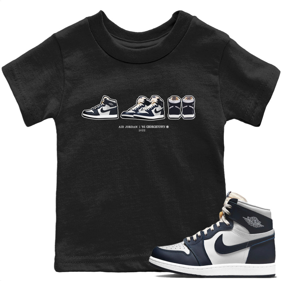 Jordan 1 85 Georgetown Sneaker Match Tees Air Jordan 1 Prelude Sneaker Tees Jordan 1 85 Georgetown Jordan to match sneaker T-Shirt Kids Shirts