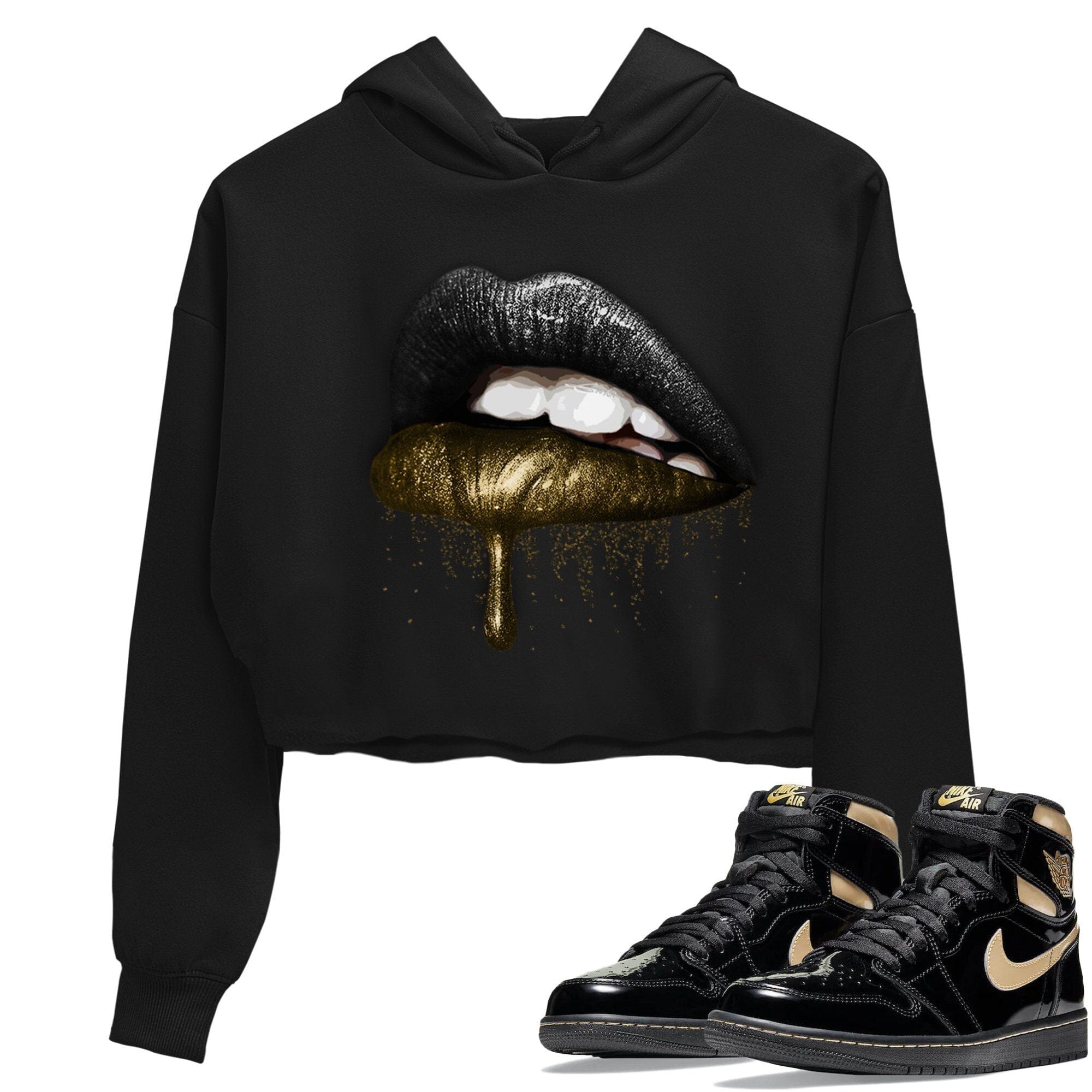 Jordan 1 Black Metallic Gold Sneaker Match Tees Dripping Lips Sneaker Tees Jordan 1 Black Metallic Gold Jordan to match sneaker T-Shirt Women's Shirts