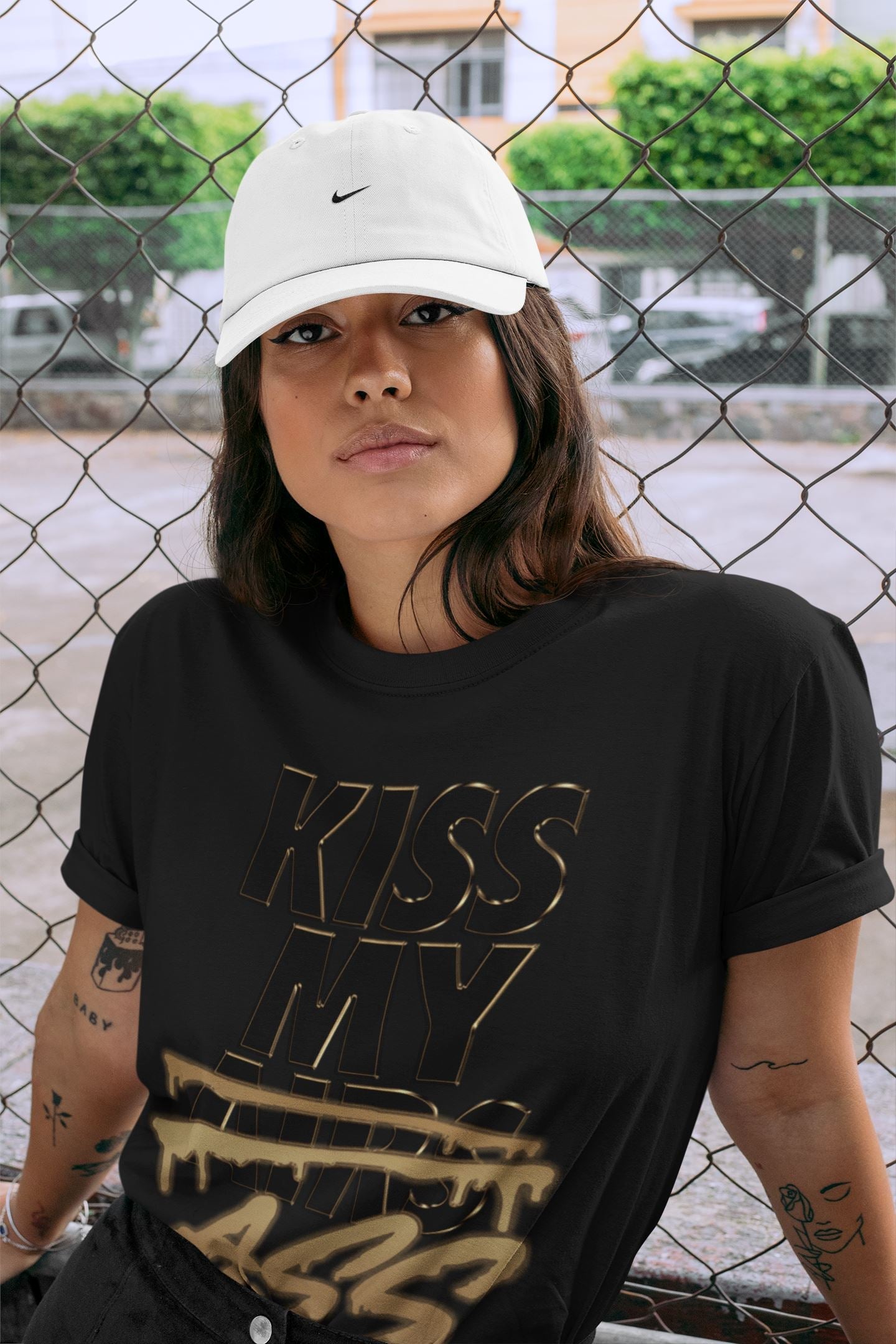 Jordan 1 Black Metallic Gold Sneaker Match Tees Kiss My Ass Sneaker Tees Jordan 1 Black Metallic Gold Jordan to match sneaker T-Shirt Crew Neck Shirts