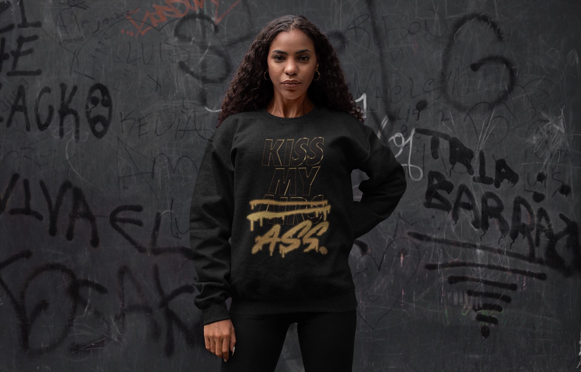 Jordan 1 Black Metallic Gold Sneaker Match Tees Kiss My Ass Sneaker Tees Jordan 1 Black Metallic Gold Jordan to match sneaker T-Shirt Crew Neck Shirts