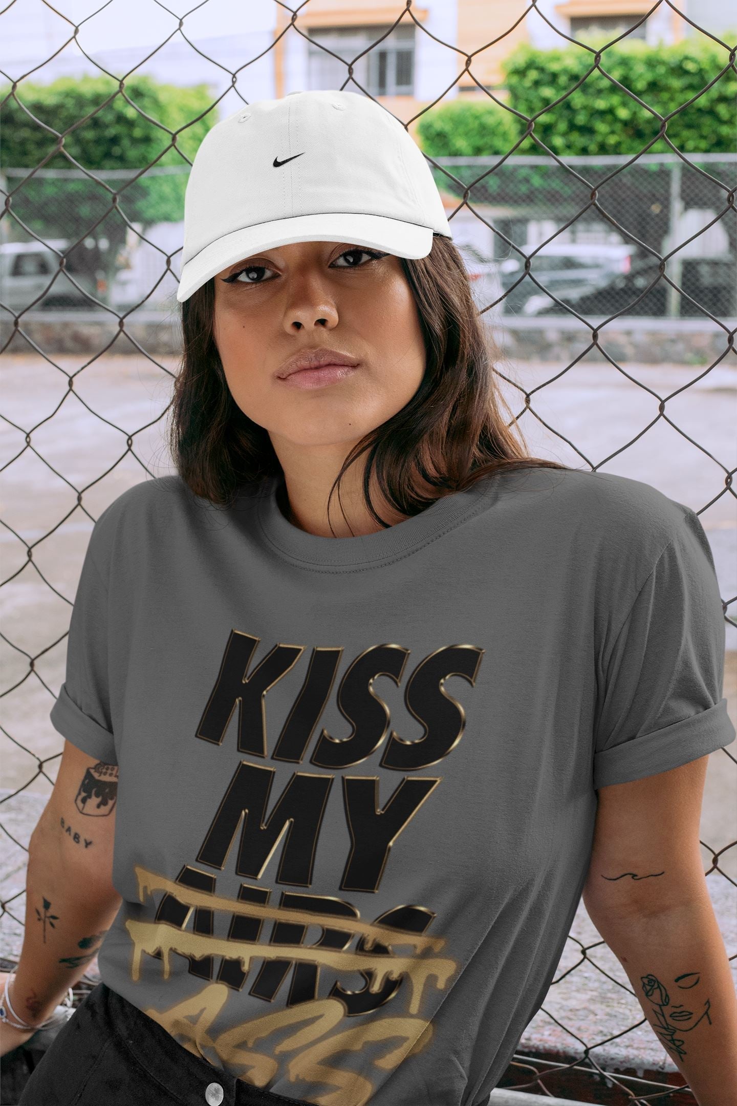 Jordan 1 Black Metallic Gold Sneaker Match Tees Kiss My Ass Sneaker Tees Jordan 1 Black Metallic Gold Jordan to match sneaker T-Shirt Crew Neck Shirts