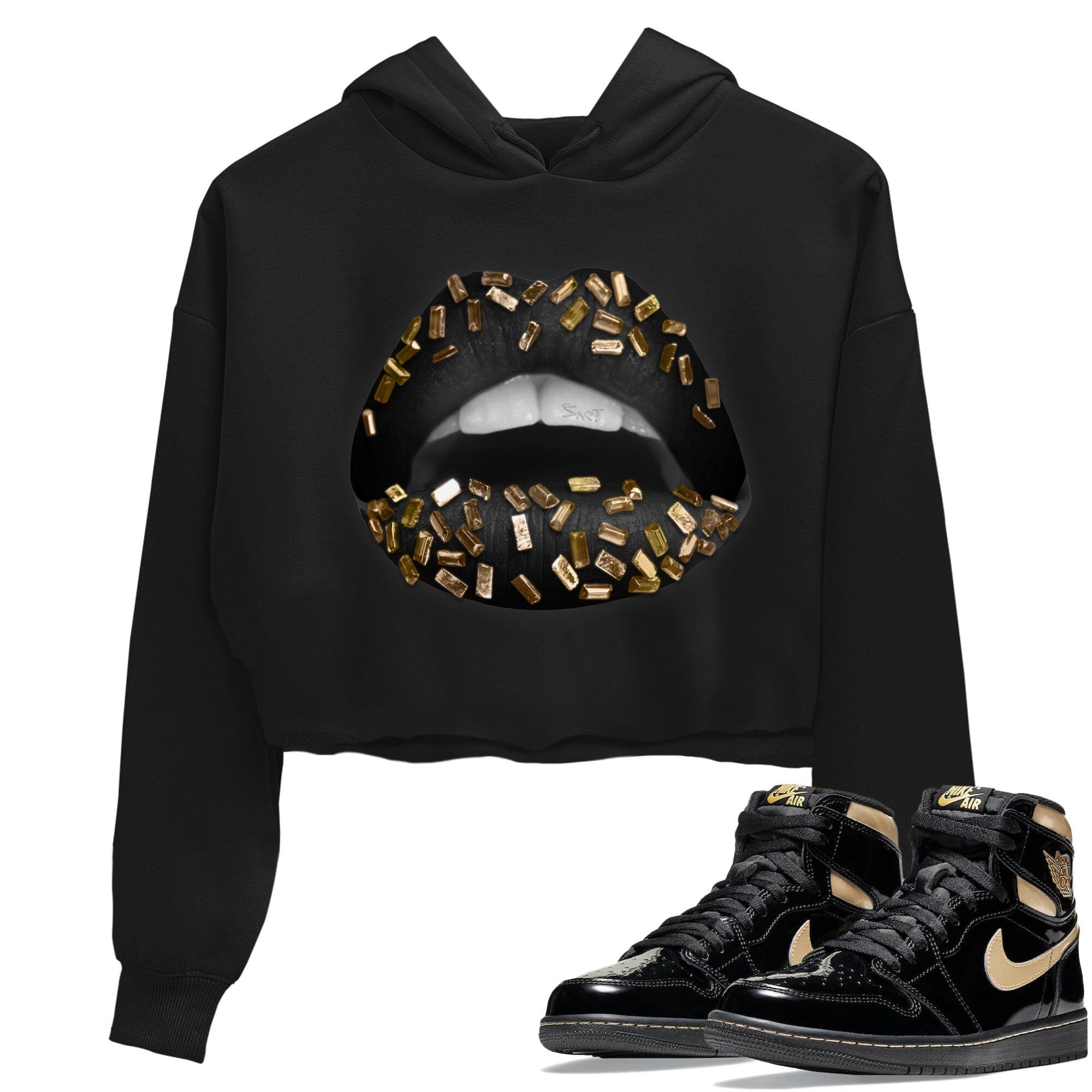 Jordan 1 Black Metallic Gold Sneaker Match Tees Lips Jewel Sneaker Tees Jordan 1 Black Metallic Gold Jordan to match sneaker T-Shirt Women's Shirts