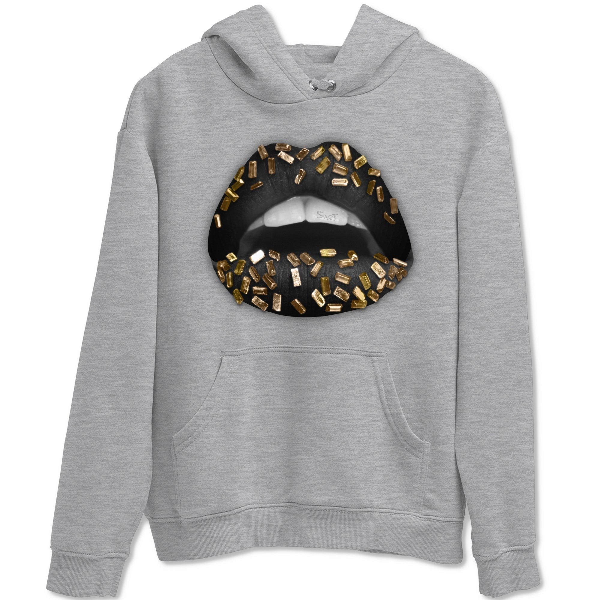 Jordan 1 Black Metallic Gold Sneaker Match Tees Lips Jewel Sneaker Tees Jordan 1 Black Metallic Gold Jordan to match sneaker T-Shirt Crew Neck Shirts