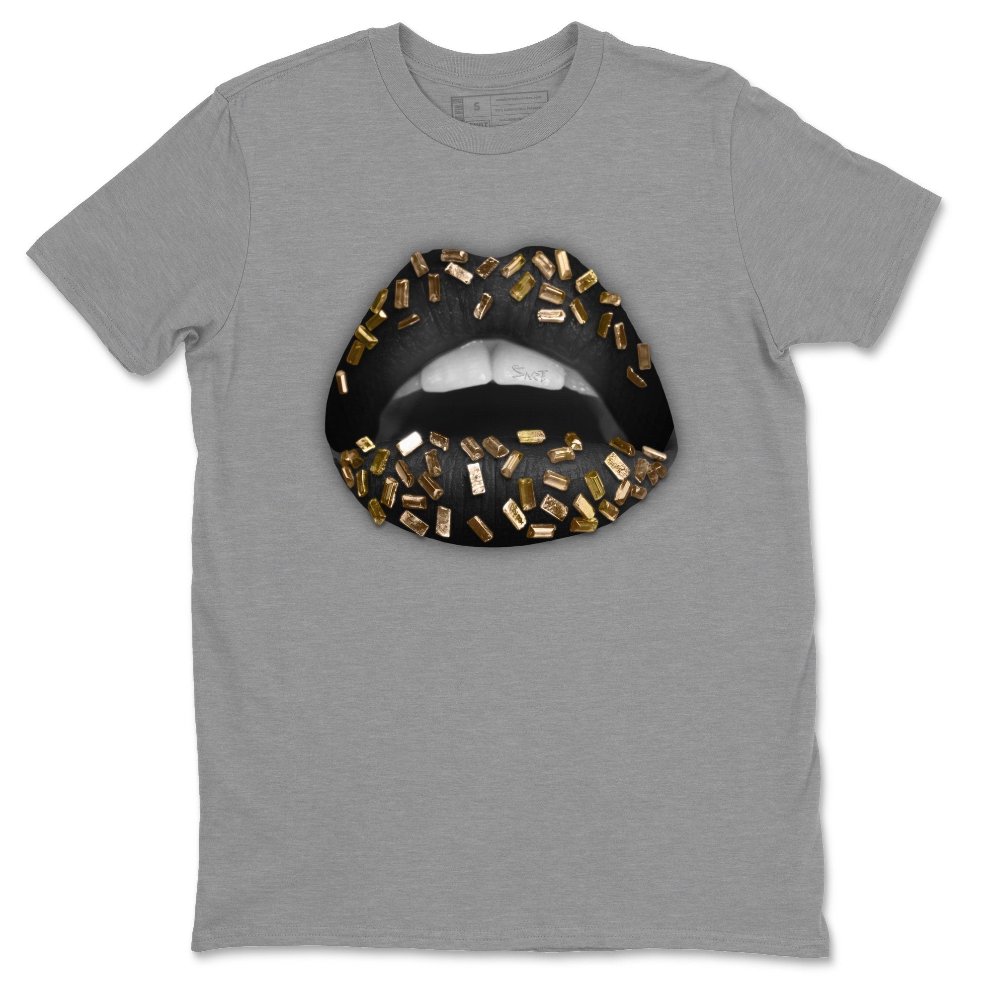 Jordan 1 Black Metallic Gold Sneaker Match Tees Lips Jewel Sneaker Tees Jordan 1 Black Metallic Gold Jordan to match sneaker T-Shirt Crew Neck Shirts