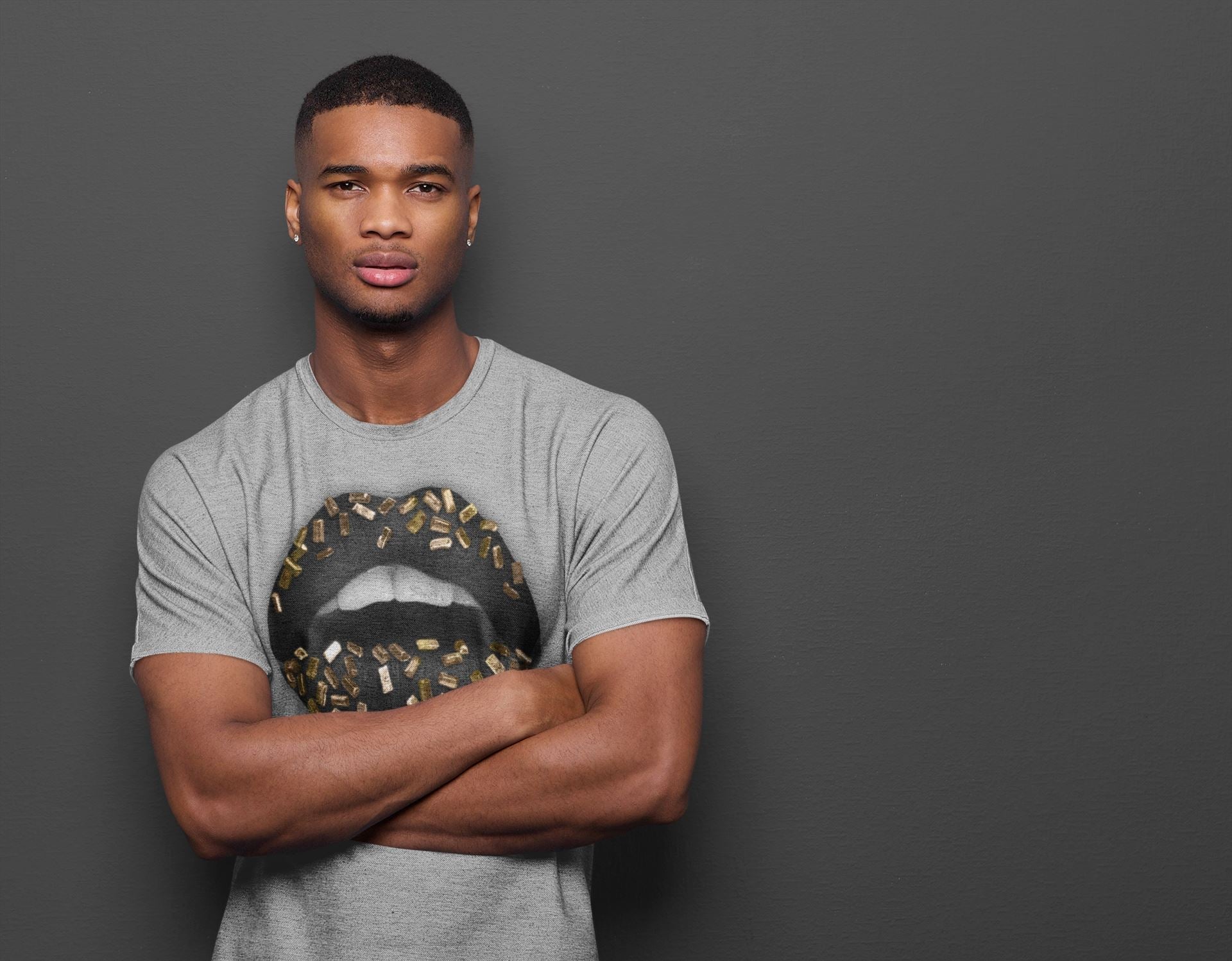 Jordan 1 Black Metallic Gold Sneaker Match Tees Lips Jewel Sneaker Tees Jordan 1 Black Metallic Gold Jordan to match sneaker T-Shirt Crew Neck Shirts